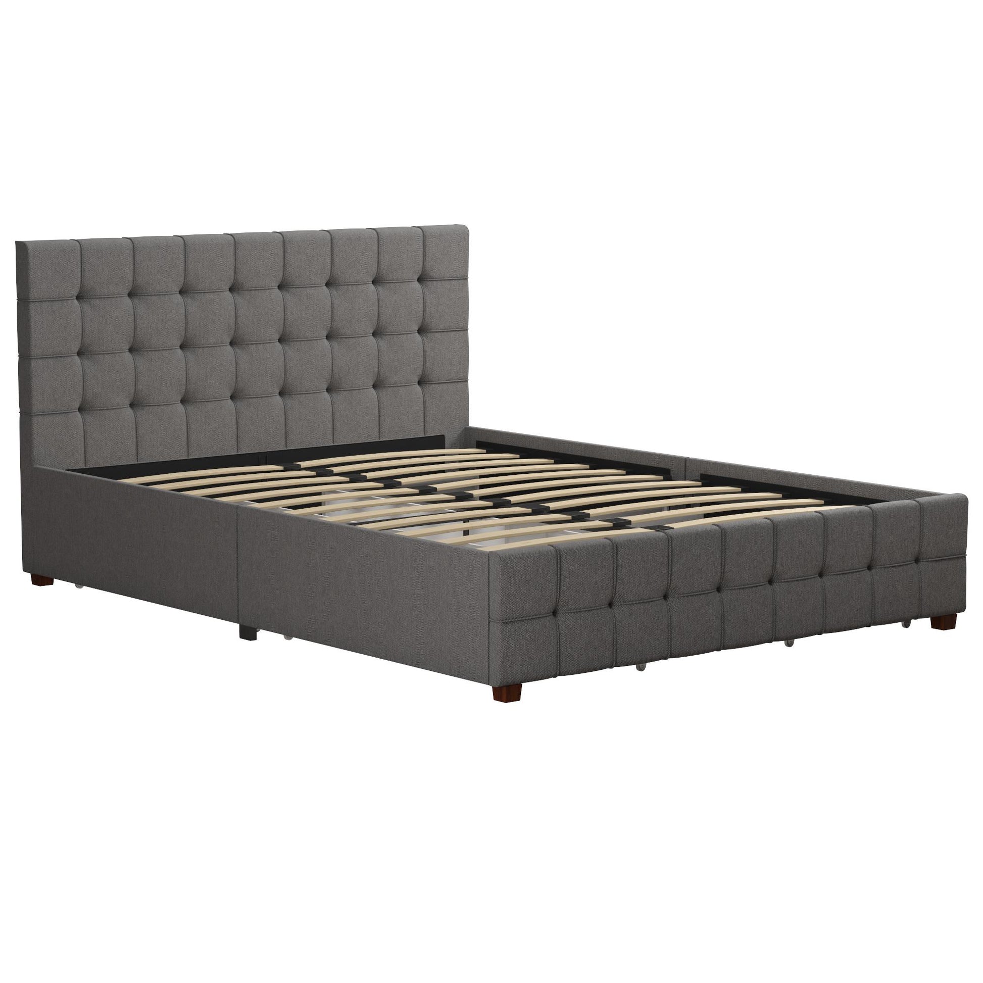 Elizabeth Upholstered Bed with Storage - Grey Linen - Queen