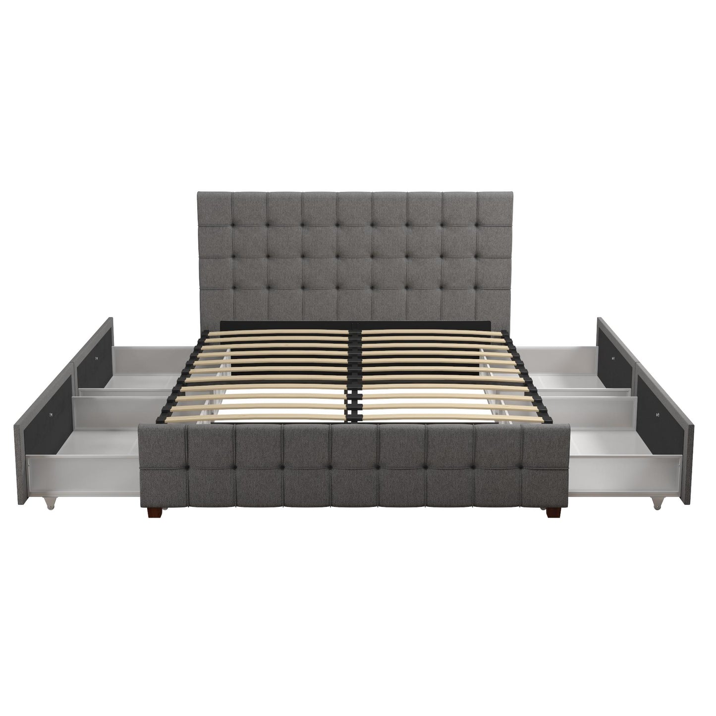Elizabeth Upholstered Bed with Storage - Grey Linen - Queen
