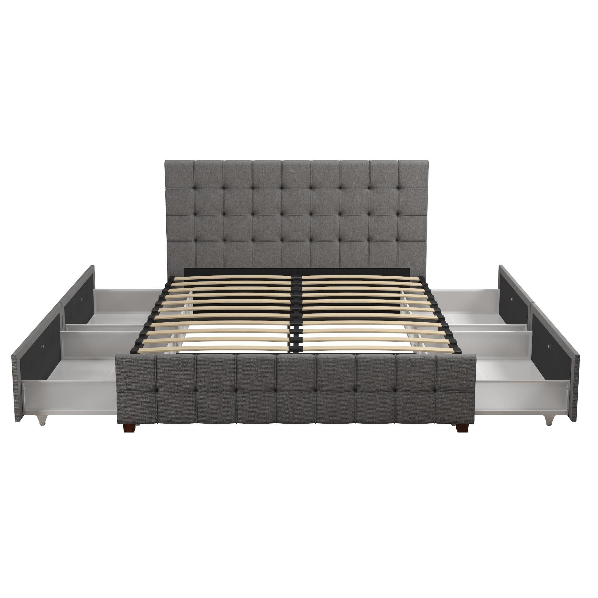 Elizabeth Upholstered Bed with Storage - Grey Linen - Queen