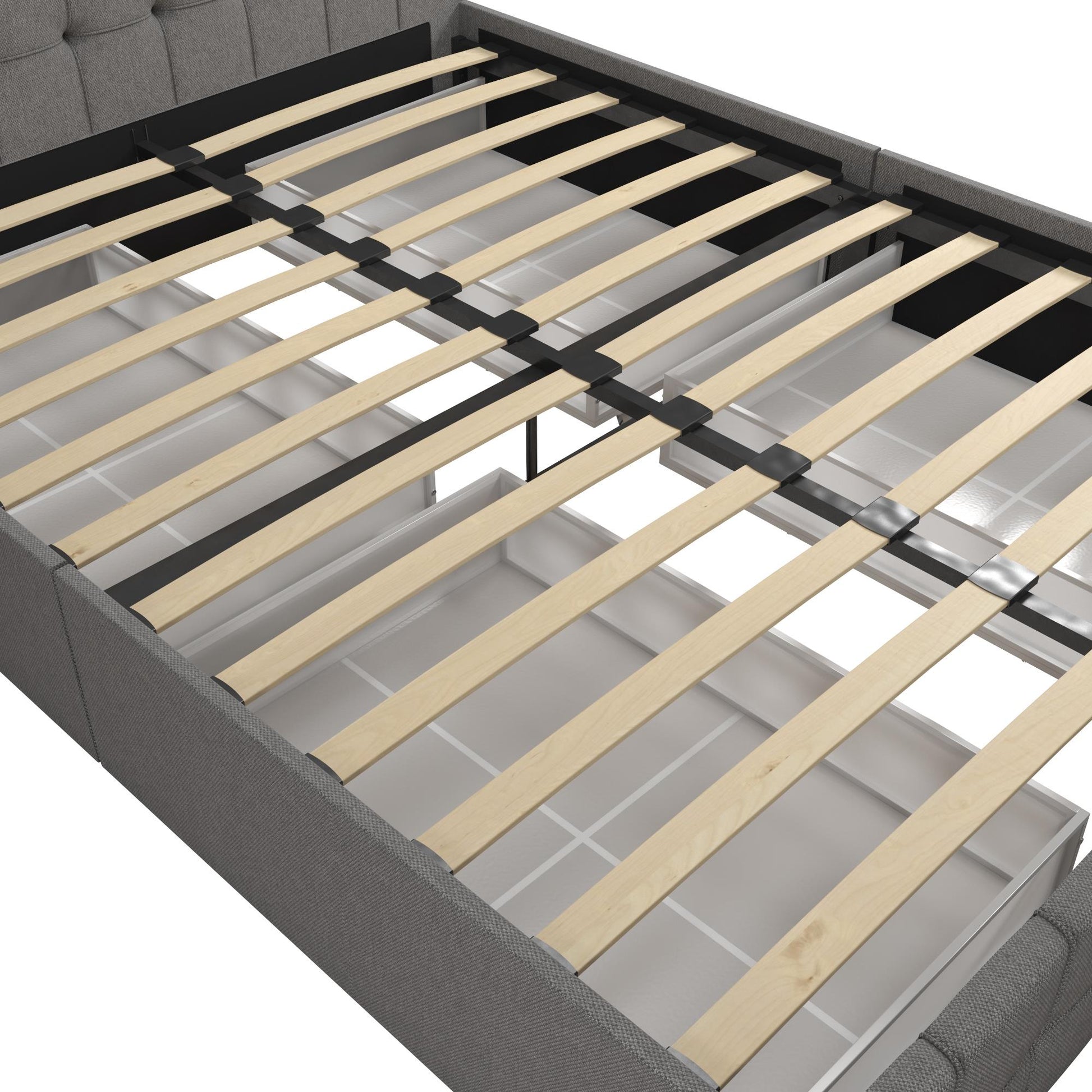Elizabeth Upholstered Bed with Storage - Grey Linen - Full