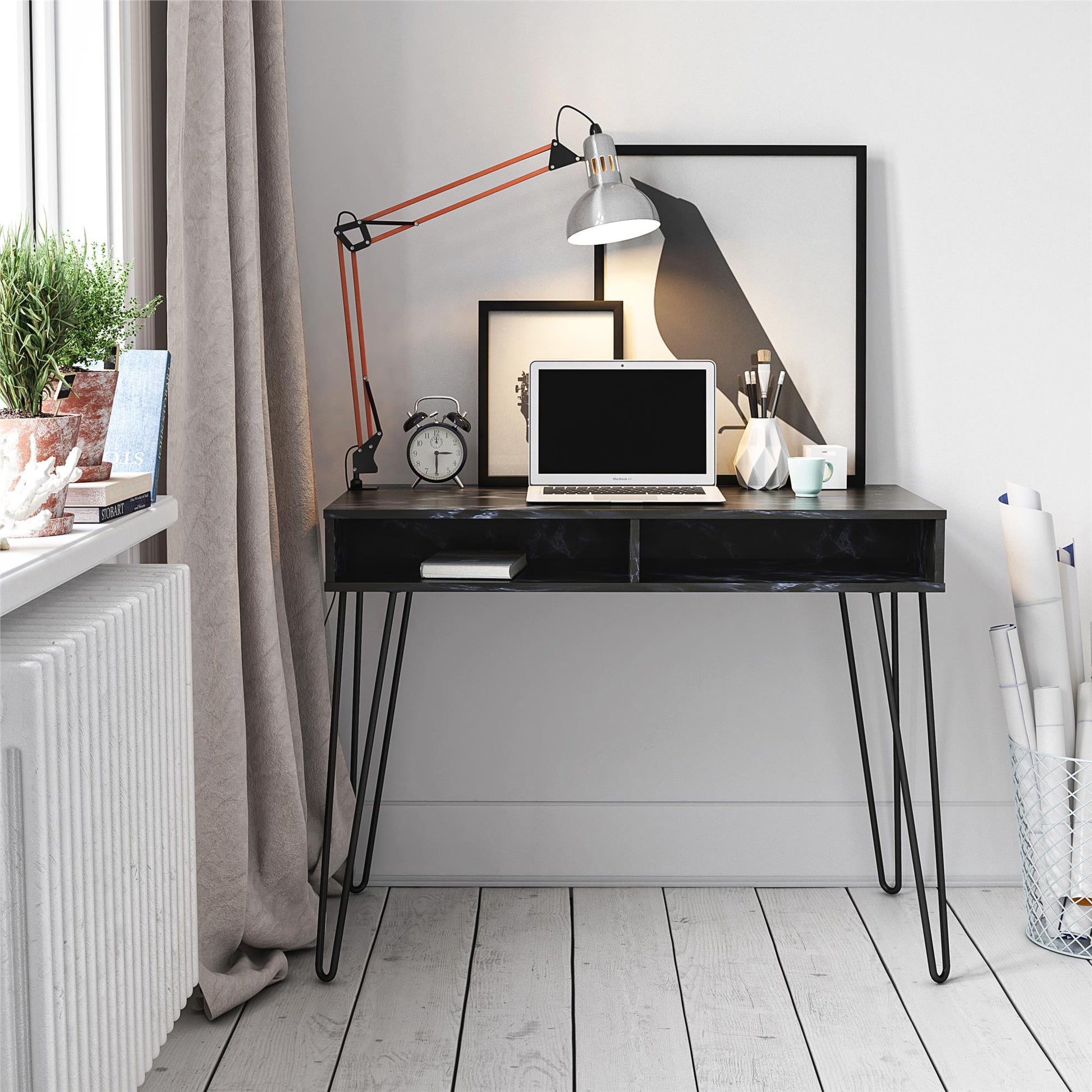 Athena Computer Desk with Storage - Black Marble