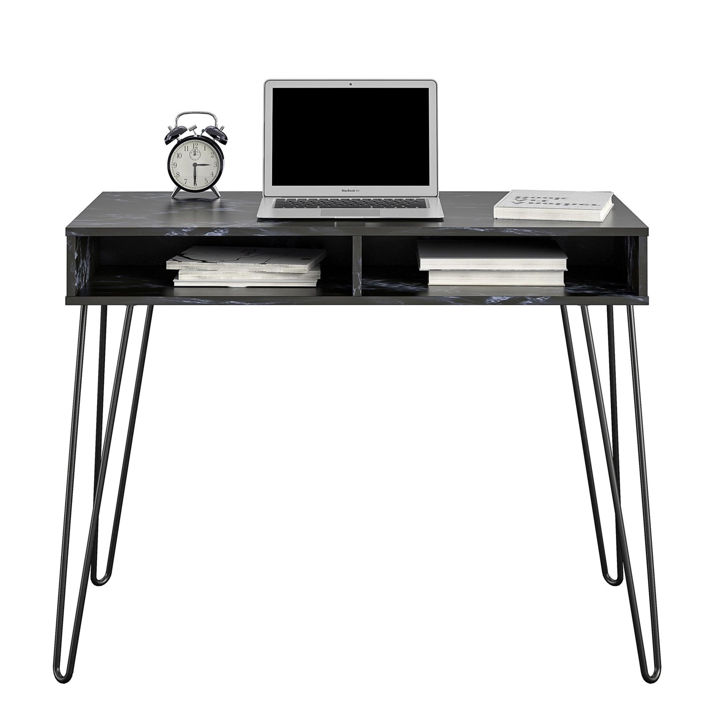 Athena Computer Desk with Storage - Black Marble