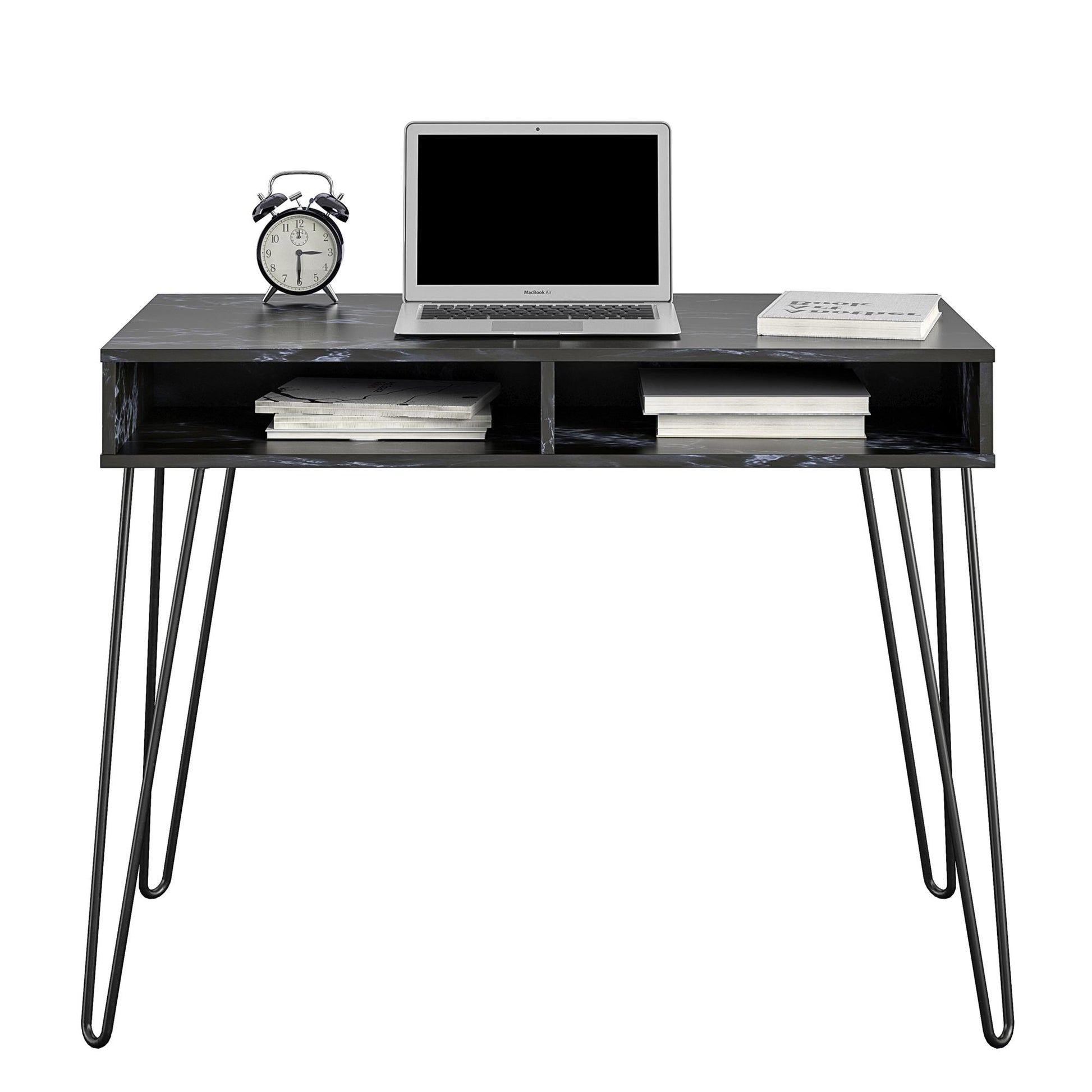Athena Computer Desk with Storage - Black Marble
