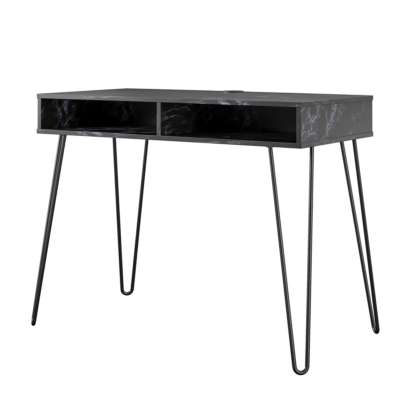 Athena Computer Desk with Storage - Black Marble