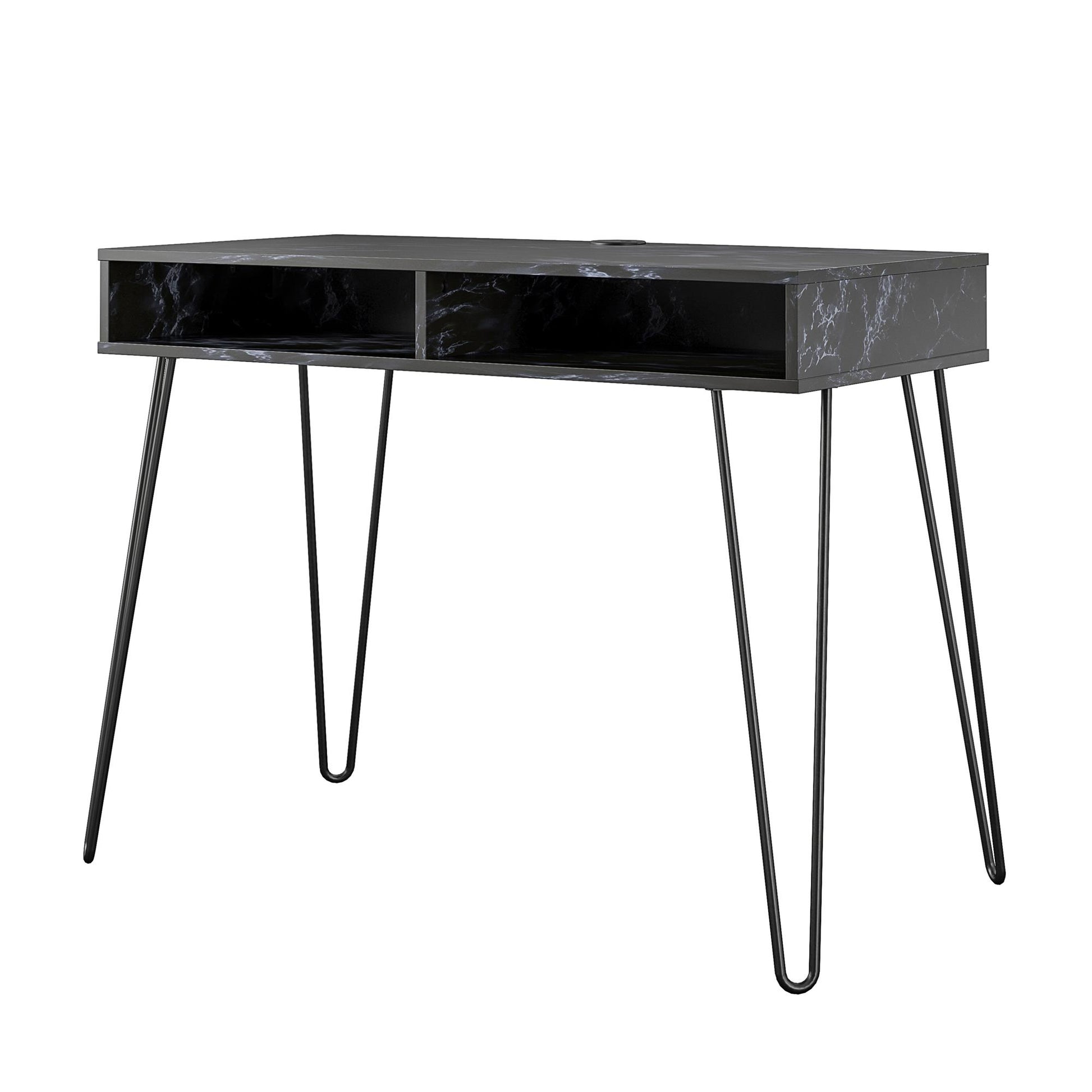 Athena Computer Desk with Storage - Black Marble