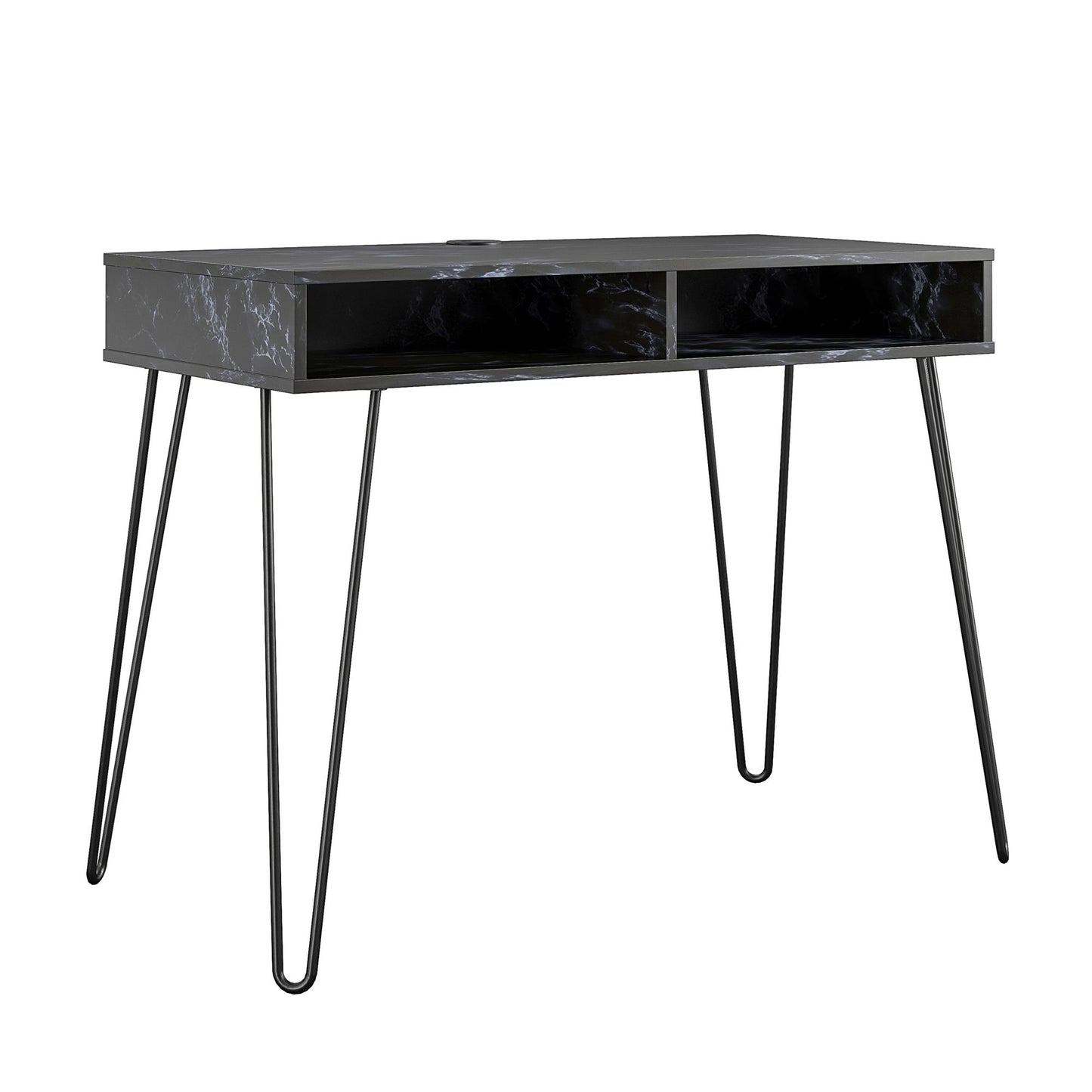 Athena Computer Desk with Storage - Black Marble