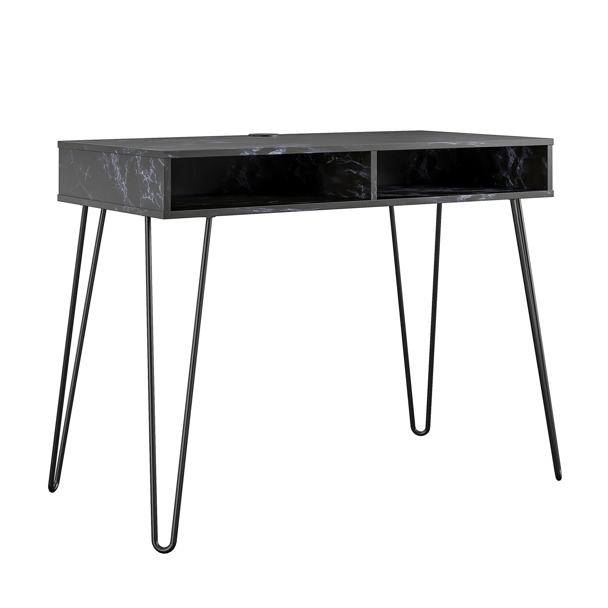 Athena Computer Desk with Storage - Black Marble