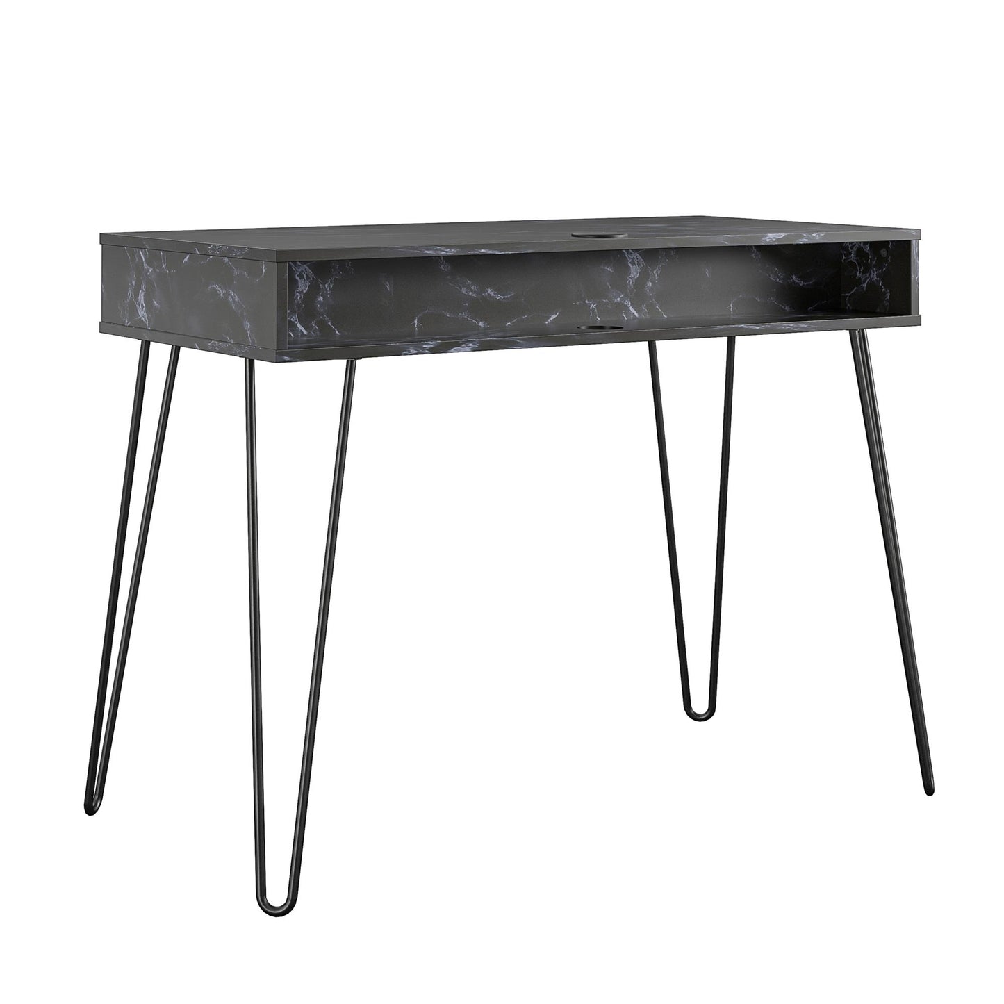 Athena Computer Desk with Storage - Black Marble