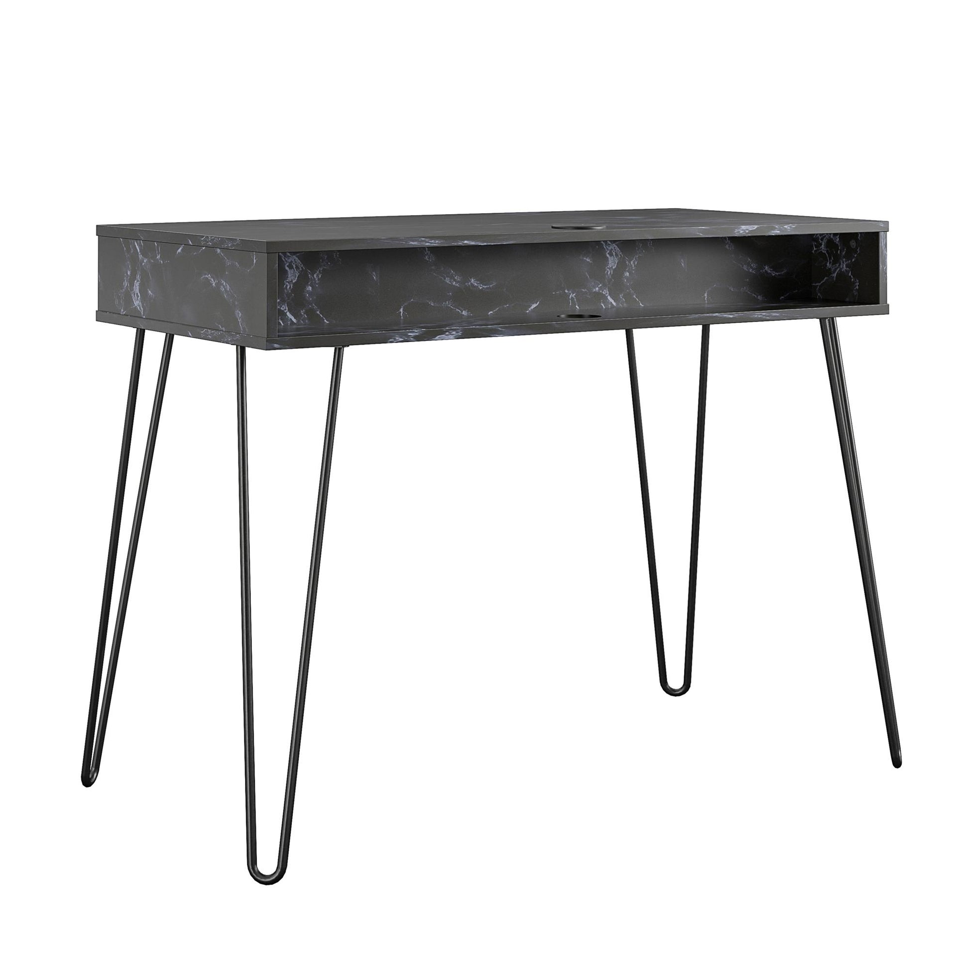 Athena Computer Desk with Storage - Black Marble