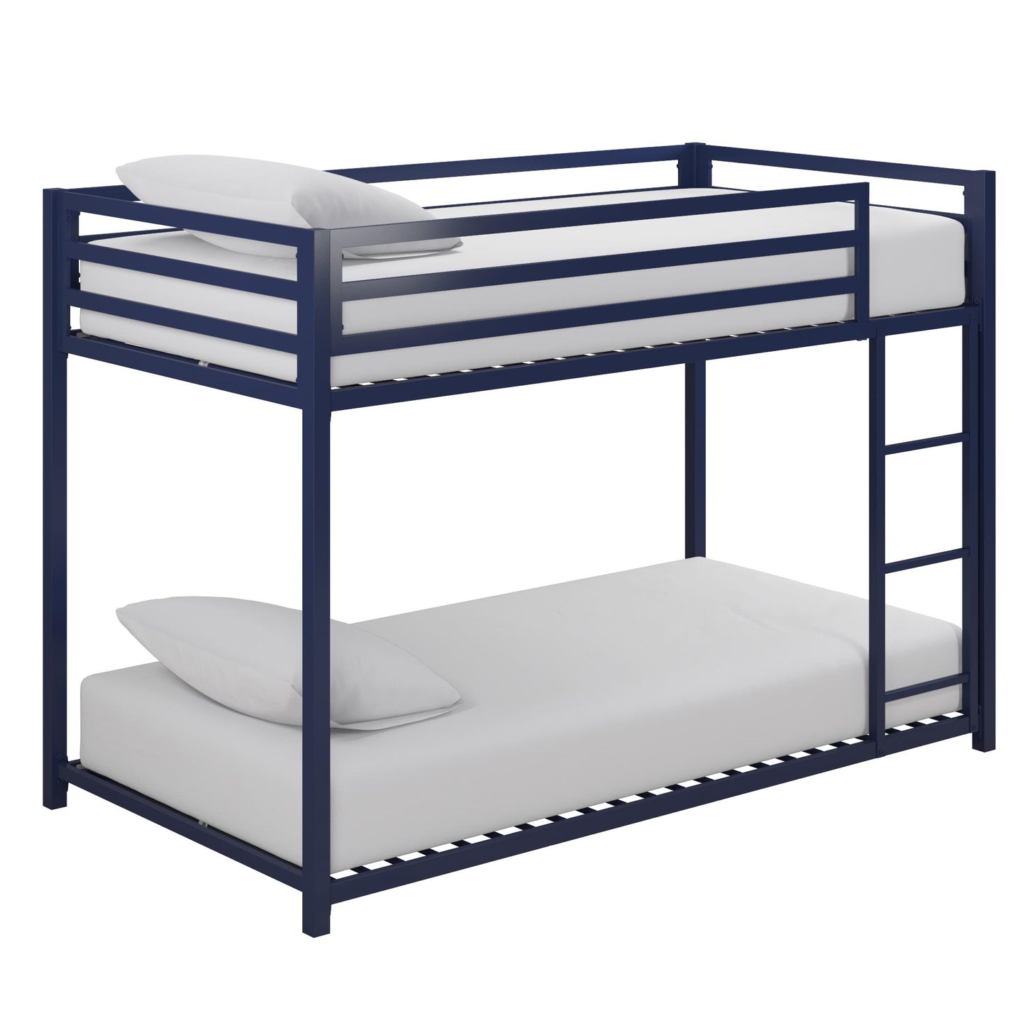 Miles Twin Over Twin Metal Bunk Bed with Secured Metal Slats and Integrated Ladder - Blue - Twin-Over-Twin