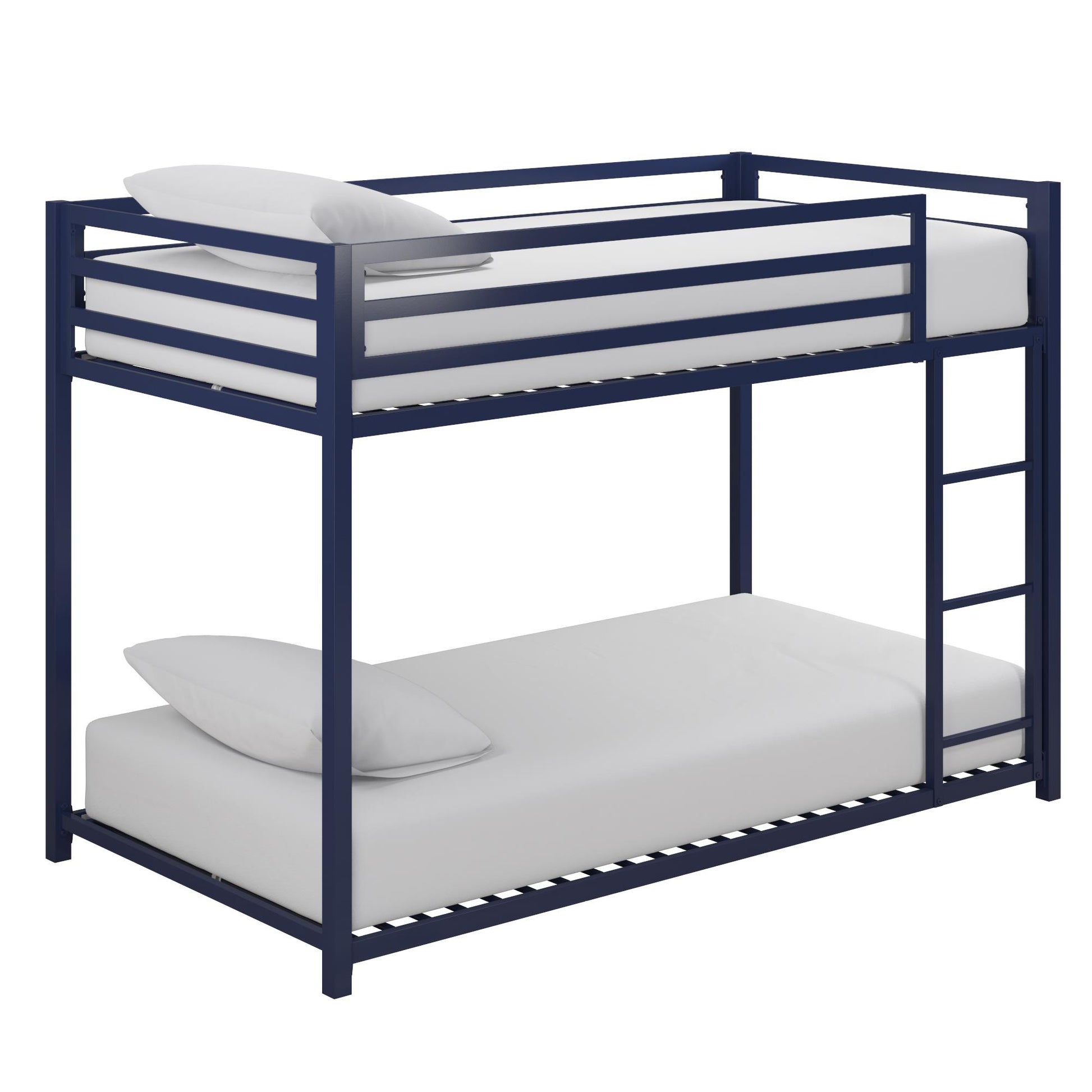 Miles Twin Over Twin Metal Bunk Bed with Secured Metal Slats and Integrated Ladder - Blue - Twin-Over-Twin