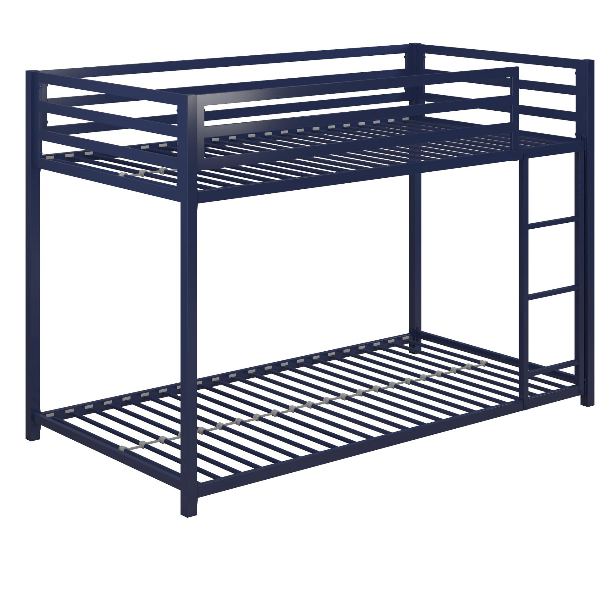 Miles Twin Over Twin Metal Bunk Bed with Secured Metal Slats and Integrated Ladder - Blue - Twin-Over-Twin