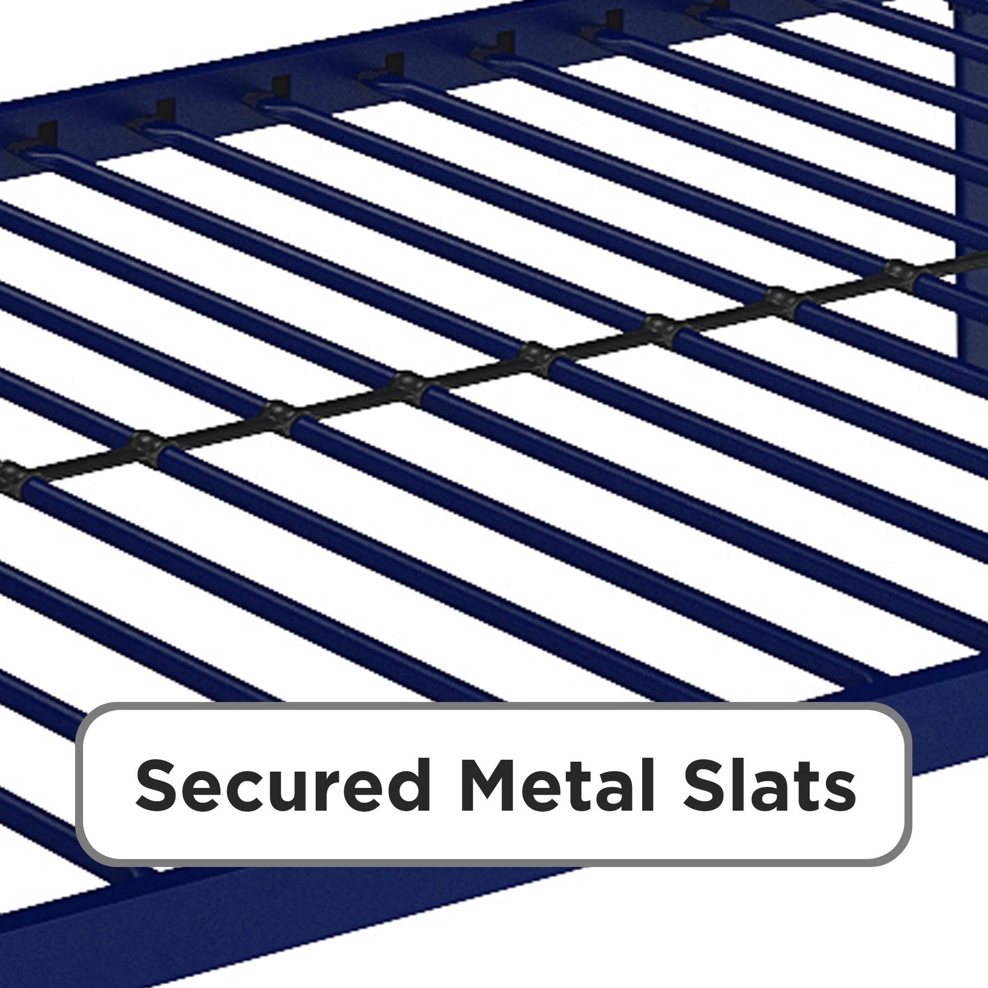 Miles Twin Over Twin Metal Bunk Bed with Secured Metal Slats and Integrated Ladder - Blue - Twin-Over-Twin