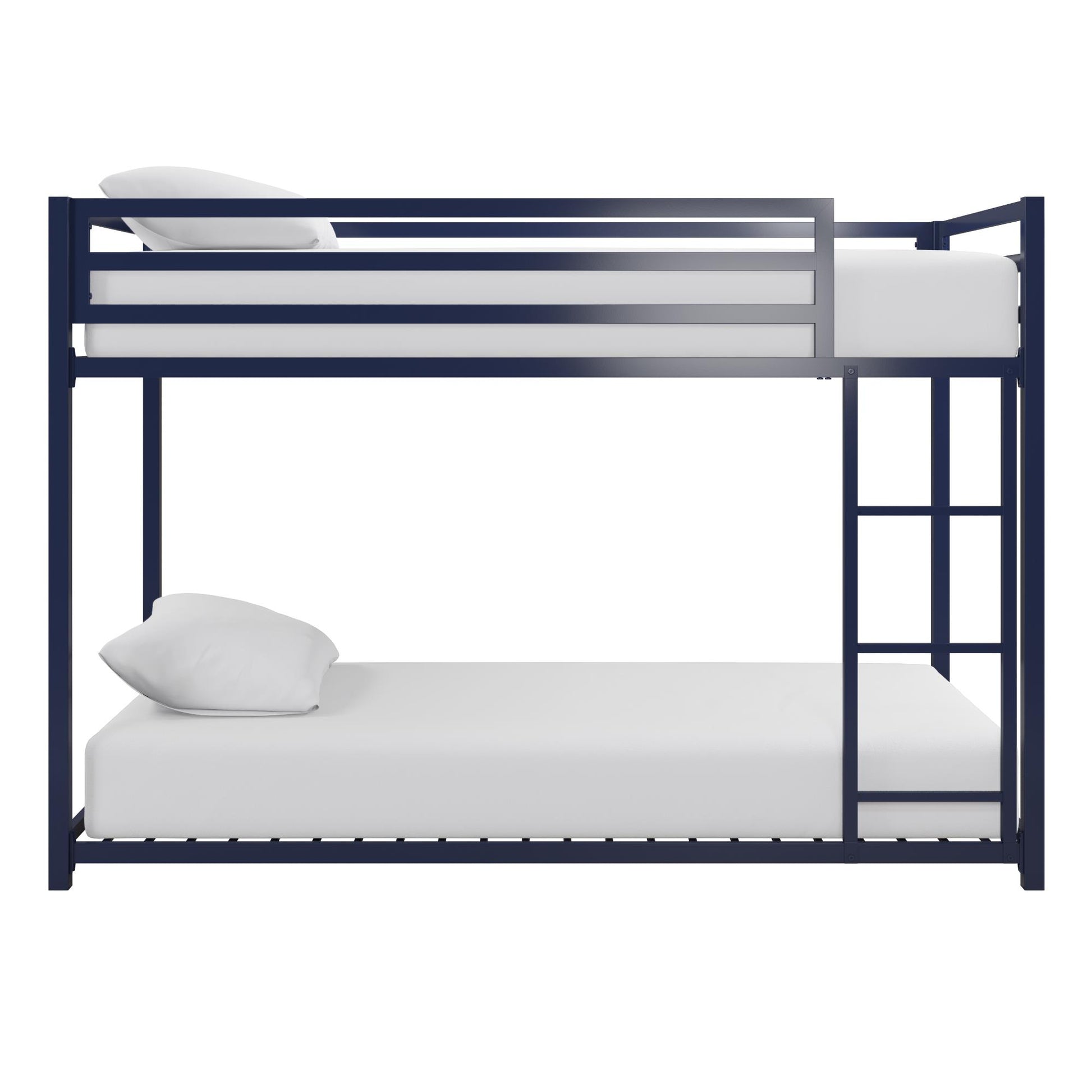 Miles Twin Over Twin Metal Bunk Bed with Secured Metal Slats and Integrated Ladder - Blue - Twin-Over-Twin