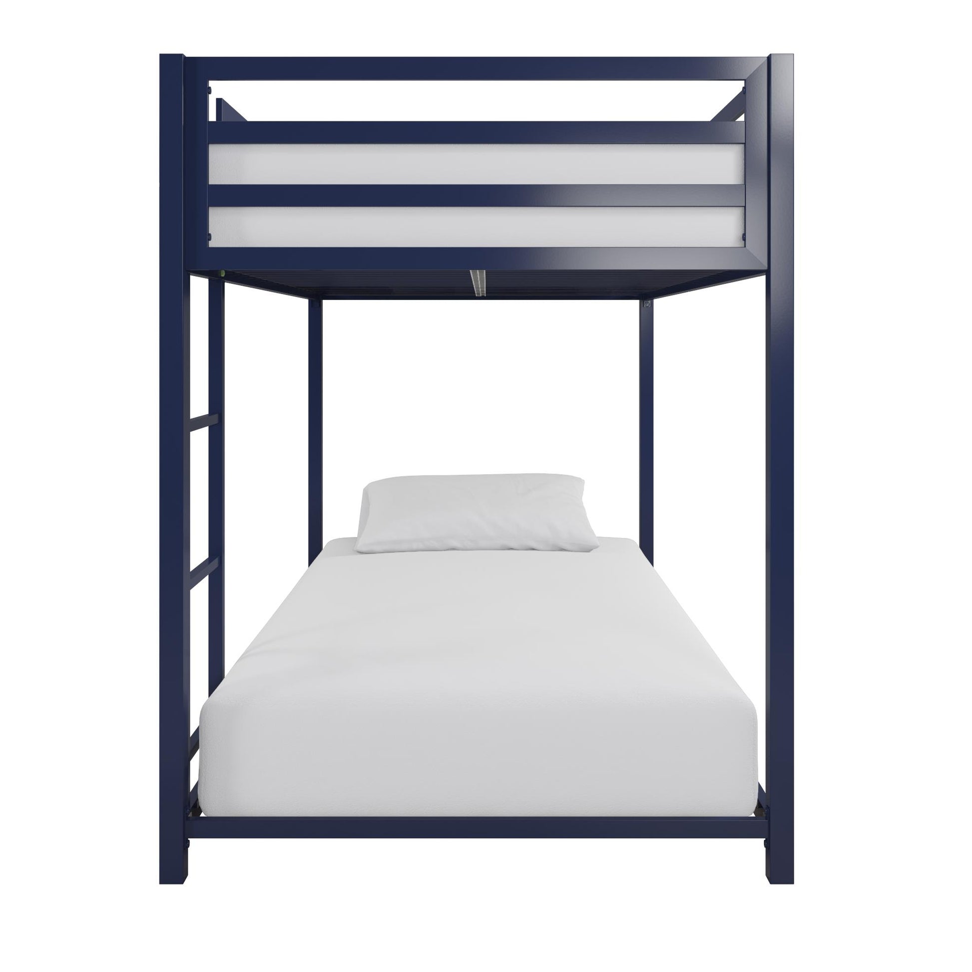 Miles Twin Over Twin Metal Bunk Bed with Secured Metal Slats and Integrated Ladder - Blue - Twin-Over-Twin