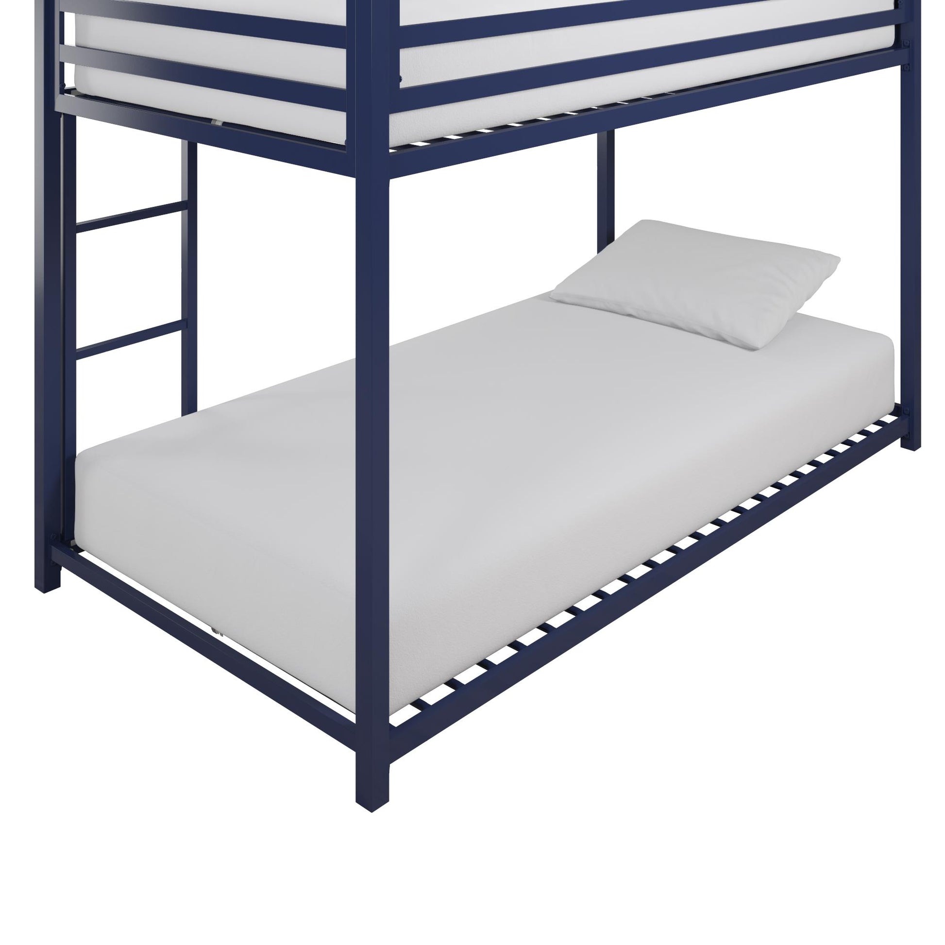 Miles Twin Over Twin Metal Bunk Bed with Secured Metal Slats and Integrated Ladder - Blue - Twin-Over-Twin