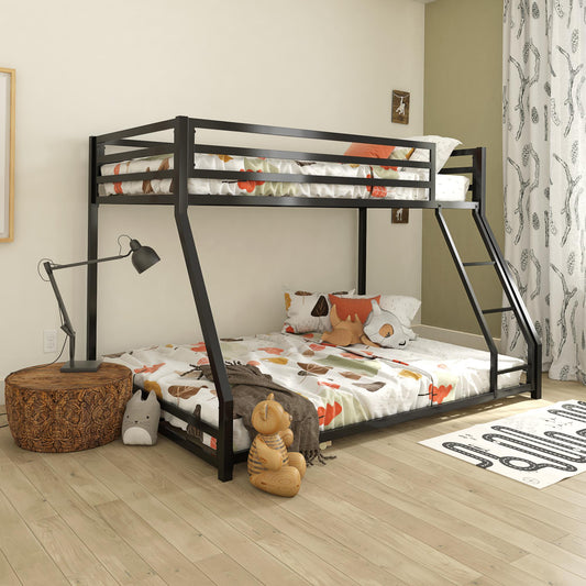 Miles Twin Over Twin Metal Bunk Bed with Secured Metal Slats and Integrated Ladder - Black - Twin-Over-Full