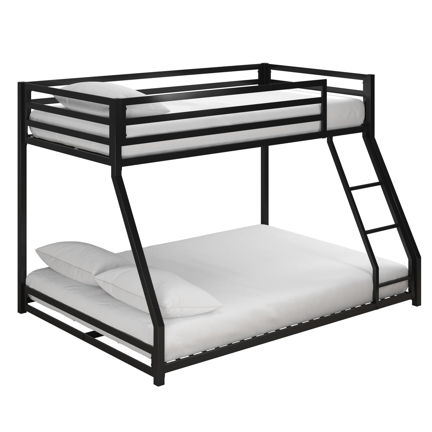 Miles Twin Over Twin Metal Bunk Bed with Secured Metal Slats and Integrated Ladder - Black - Twin-Over-Full