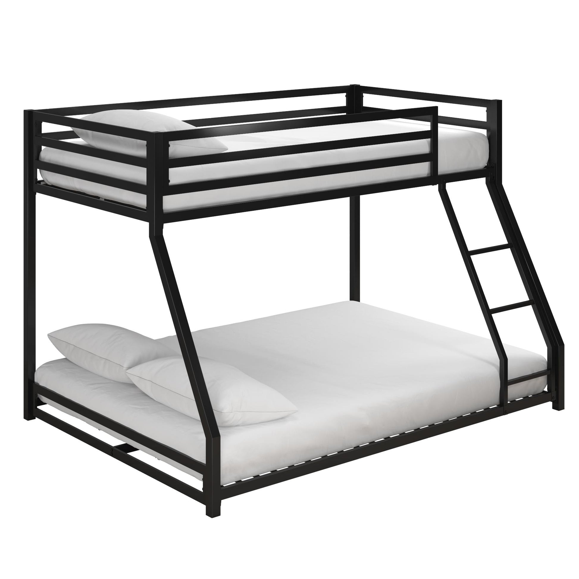 Miles Twin Over Twin Metal Bunk Bed with Secured Metal Slats and Integrated Ladder - Black - Twin-Over-Full