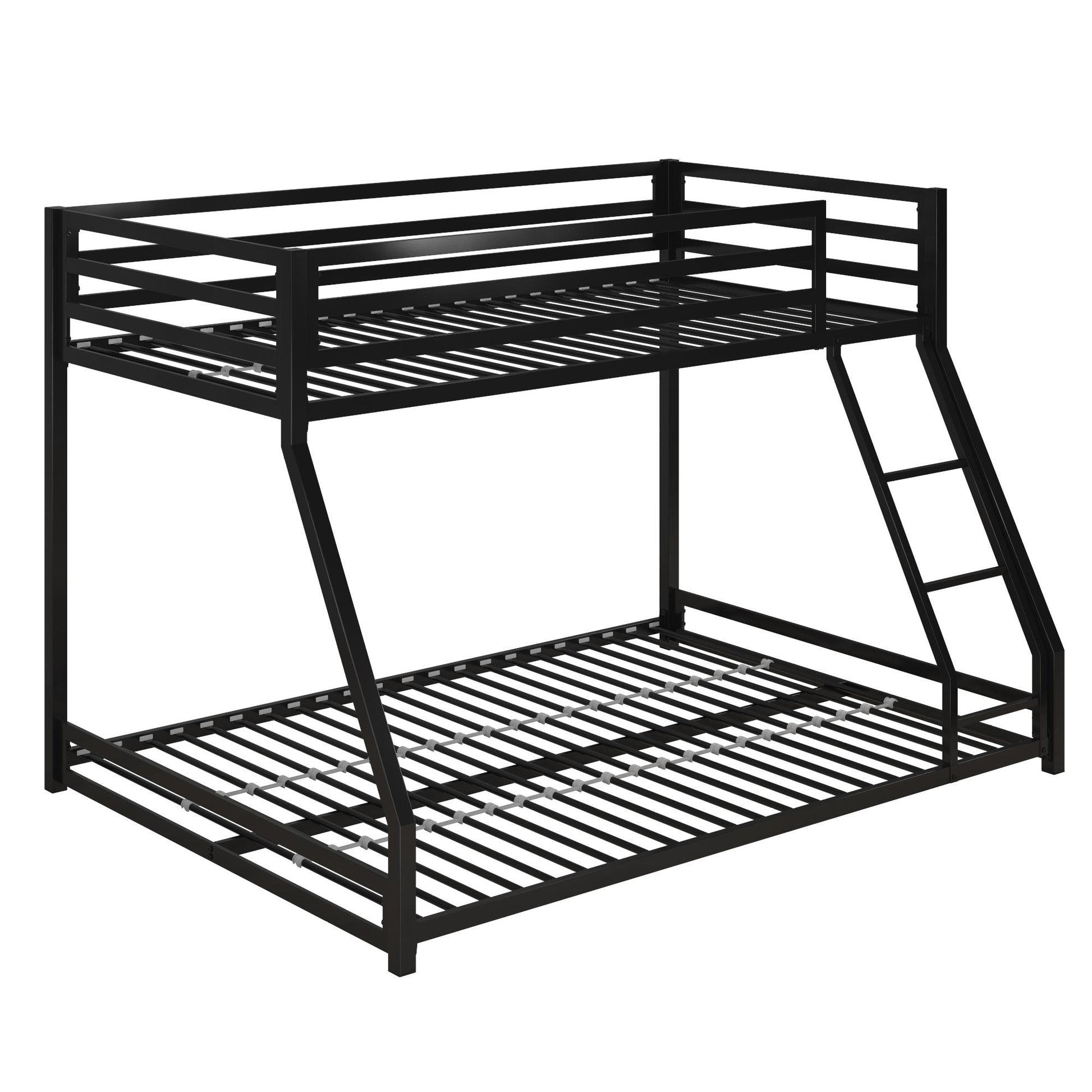 Miles Twin Over Twin Metal Bunk Bed with Secured Metal Slats and Integrated Ladder - Black - Twin-Over-Full