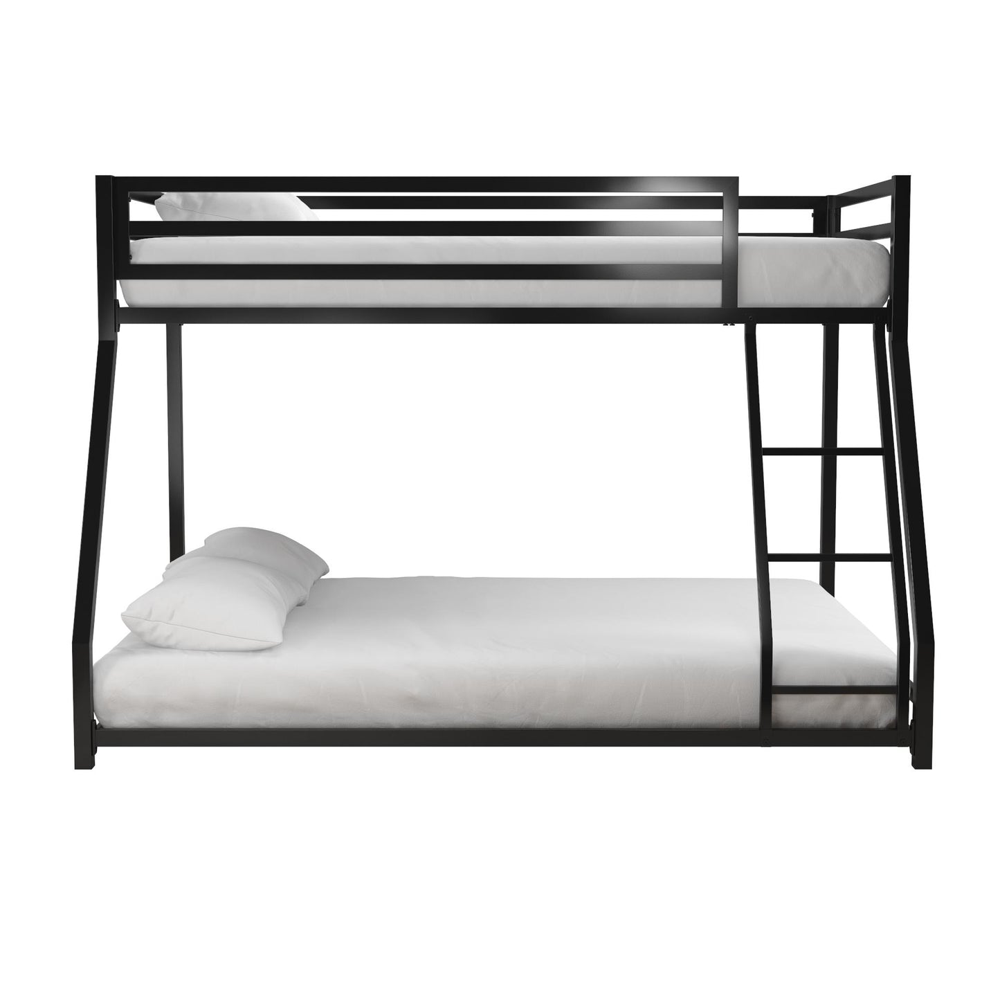 Miles Twin Over Twin Metal Bunk Bed with Secured Metal Slats and Integrated Ladder - Black - Twin-Over-Full