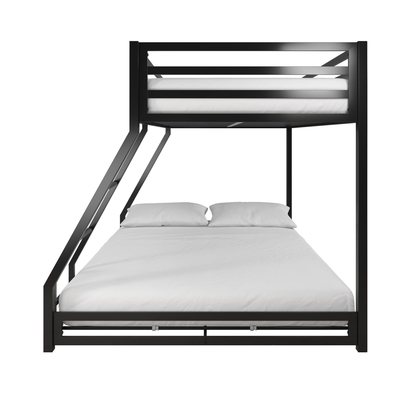 Miles Twin Over Twin Metal Bunk Bed with Secured Metal Slats and Integrated Ladder - Black - Twin-Over-Full