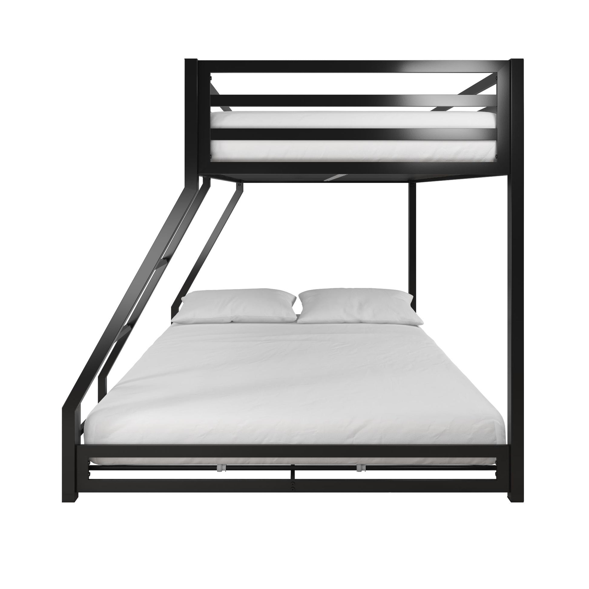 Miles Twin Over Twin Metal Bunk Bed with Secured Metal Slats and Integrated Ladder - Black - Twin-Over-Full