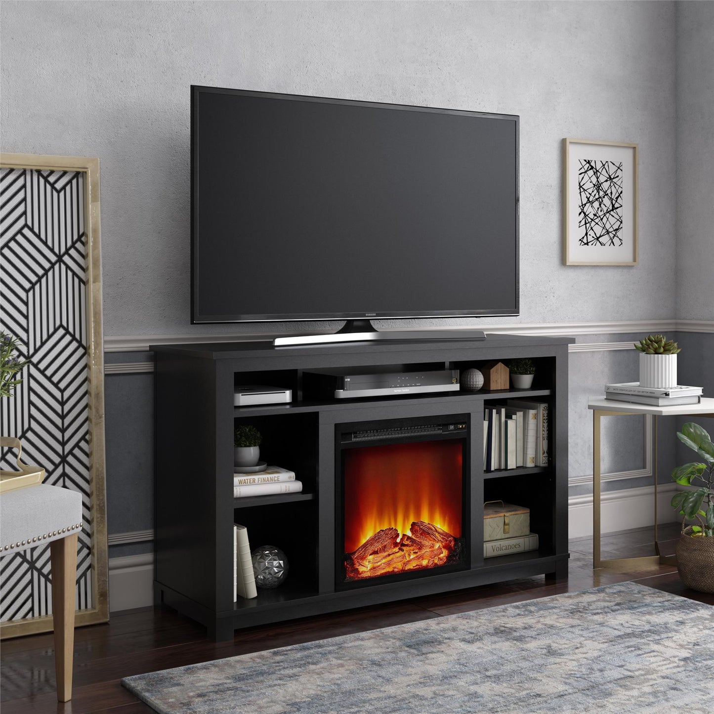 Edgewood Fireplace TV Stand for TVs up to 55 Inch - Ivory Pine