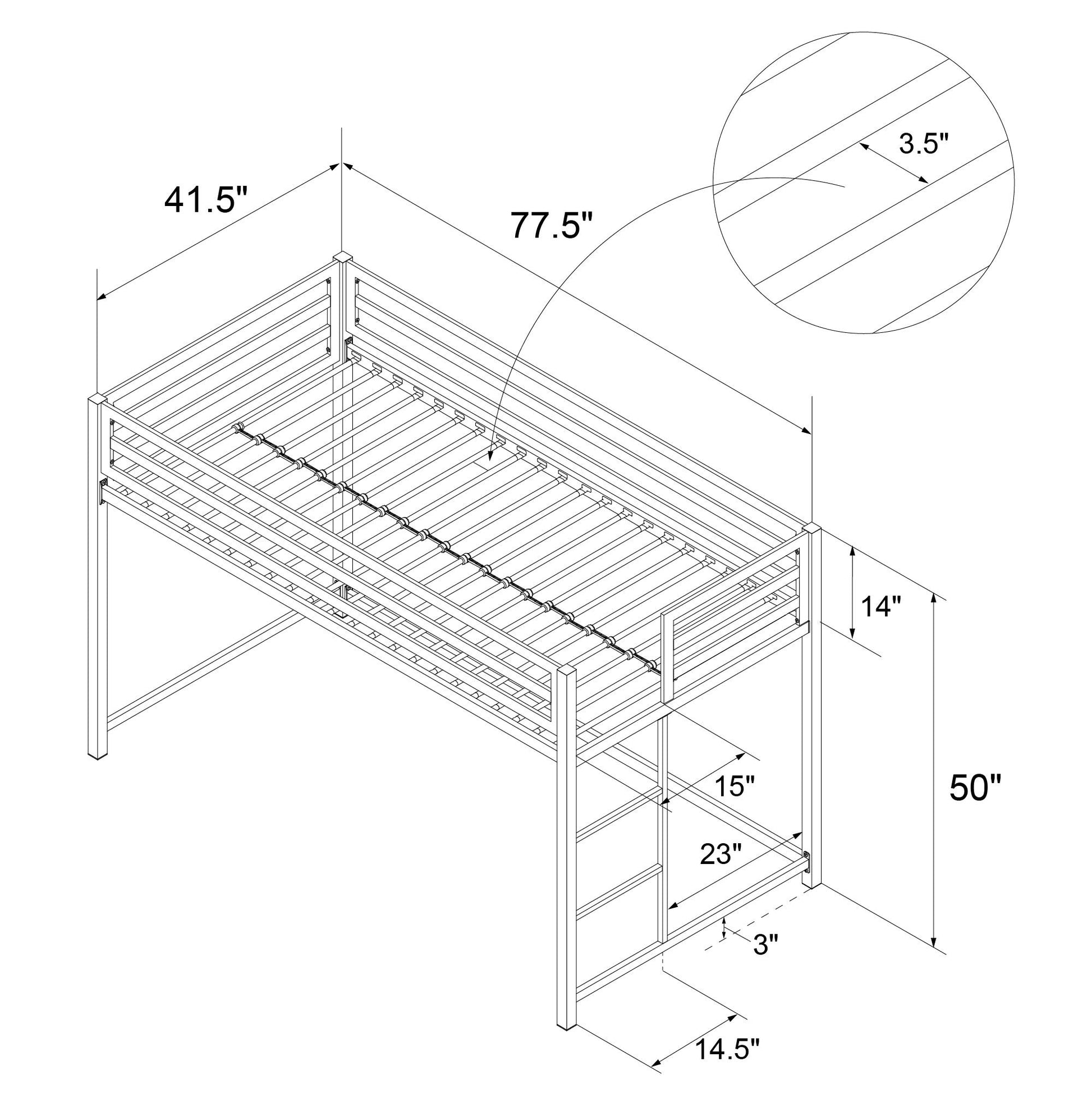 Miles Metal Junior Twin Loft Bed with Integrated Ladder - Black - Twin