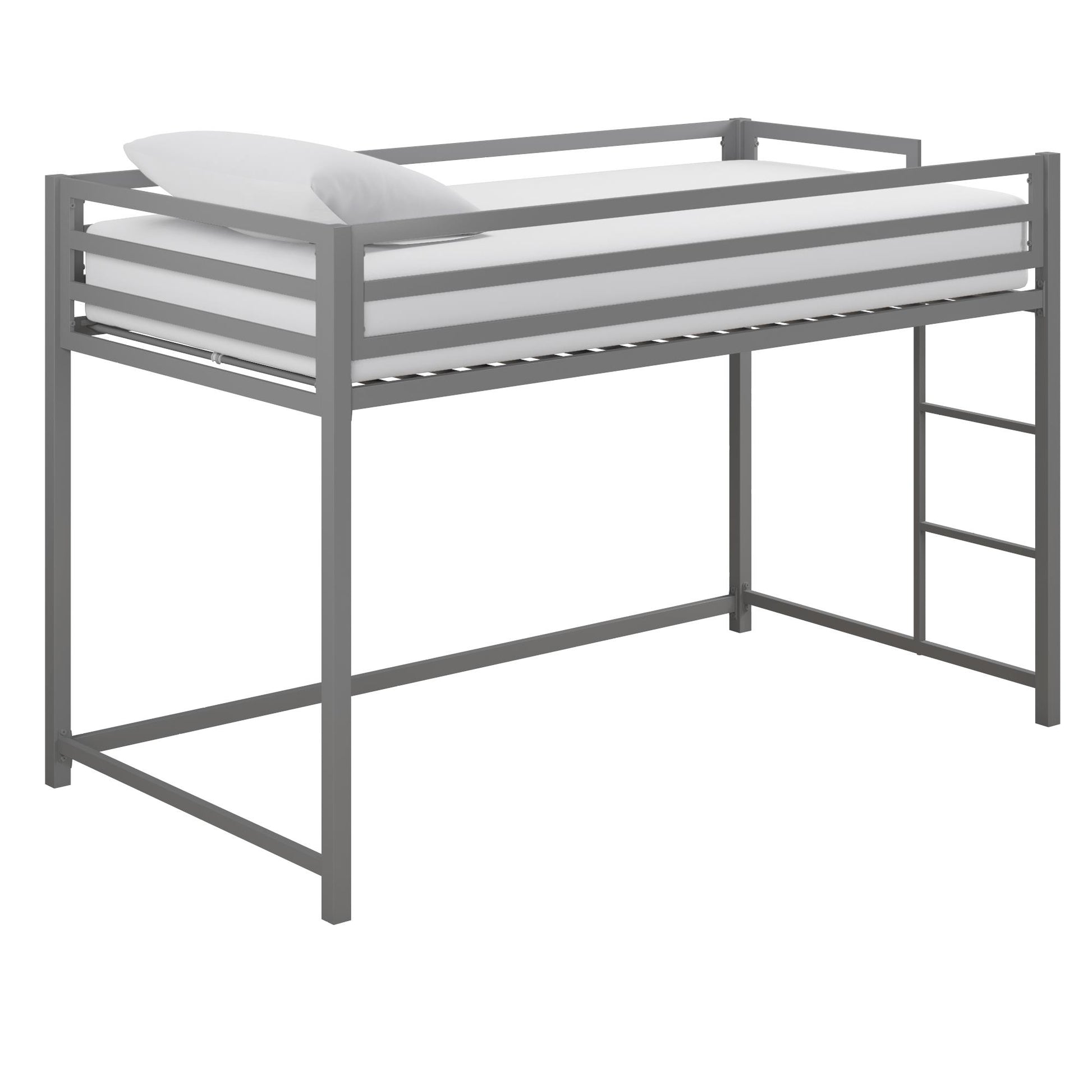 Miles Metal Junior Twin Loft Bed with Integrated Ladder - Silver - Twin
