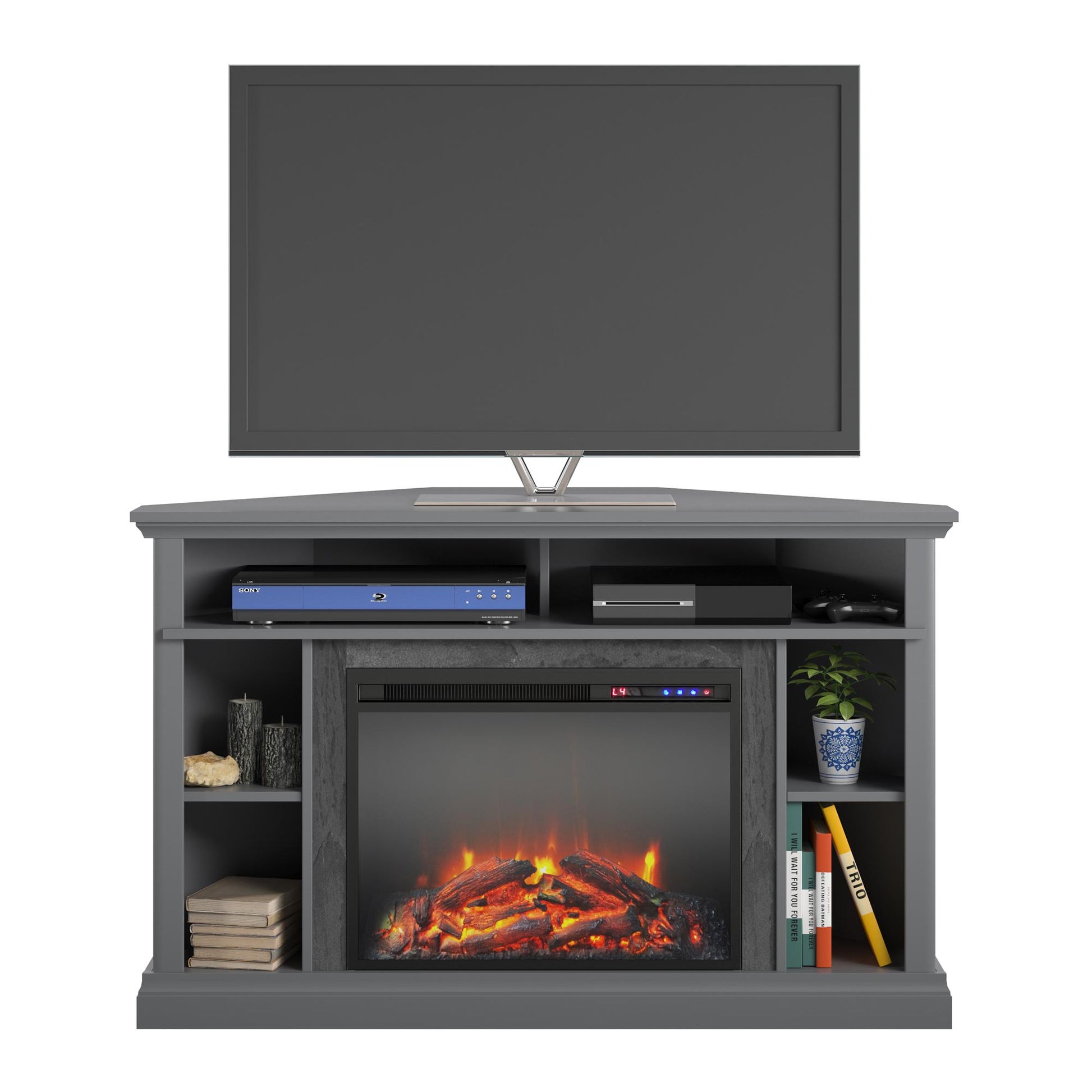 Overland Electric Corner Fireplace for TVs up to 50 Inches - Graphite Grey
