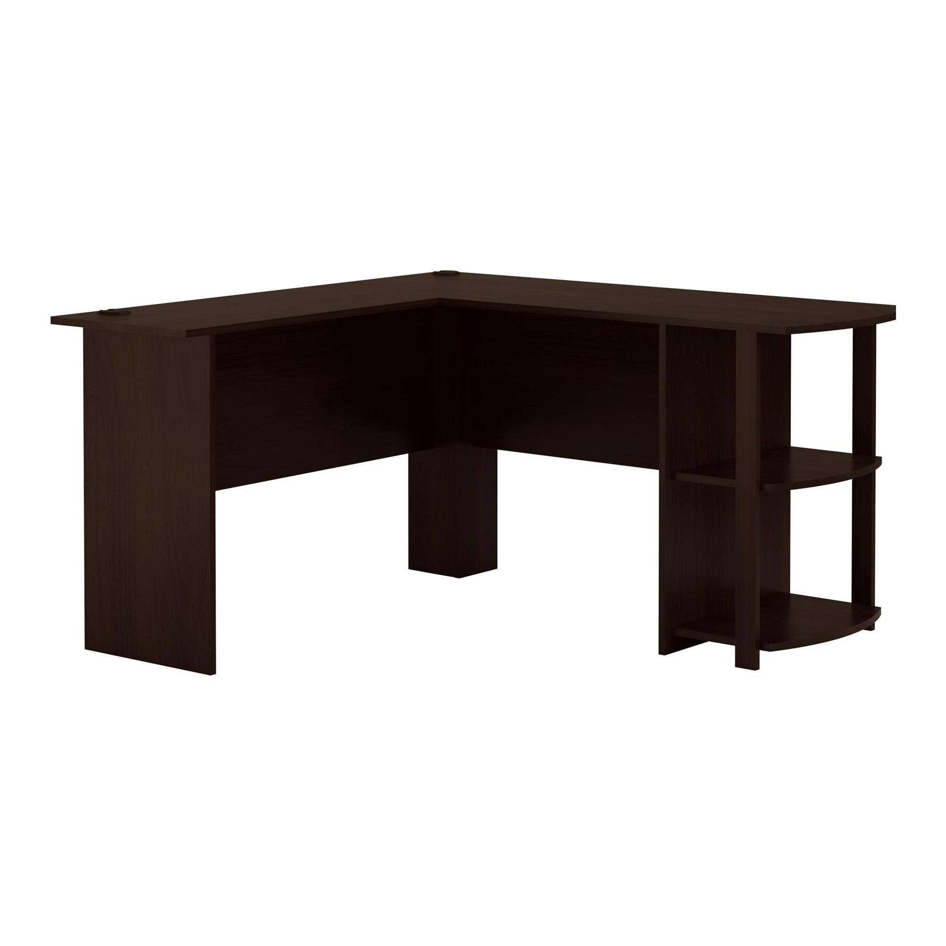 Dakota Computer L Desk with Side Bookshelf and Large Worksurface - Espresso
