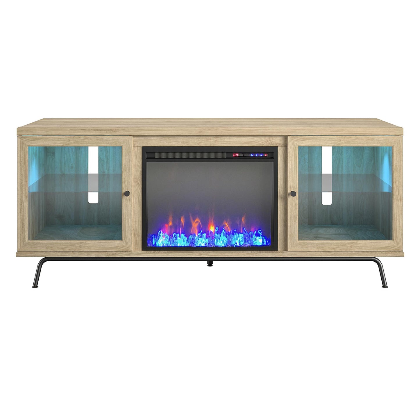 Sydney View Fireplace TV Stand for TVs up to 70 Inches with LED Lighting - Blonde Oak