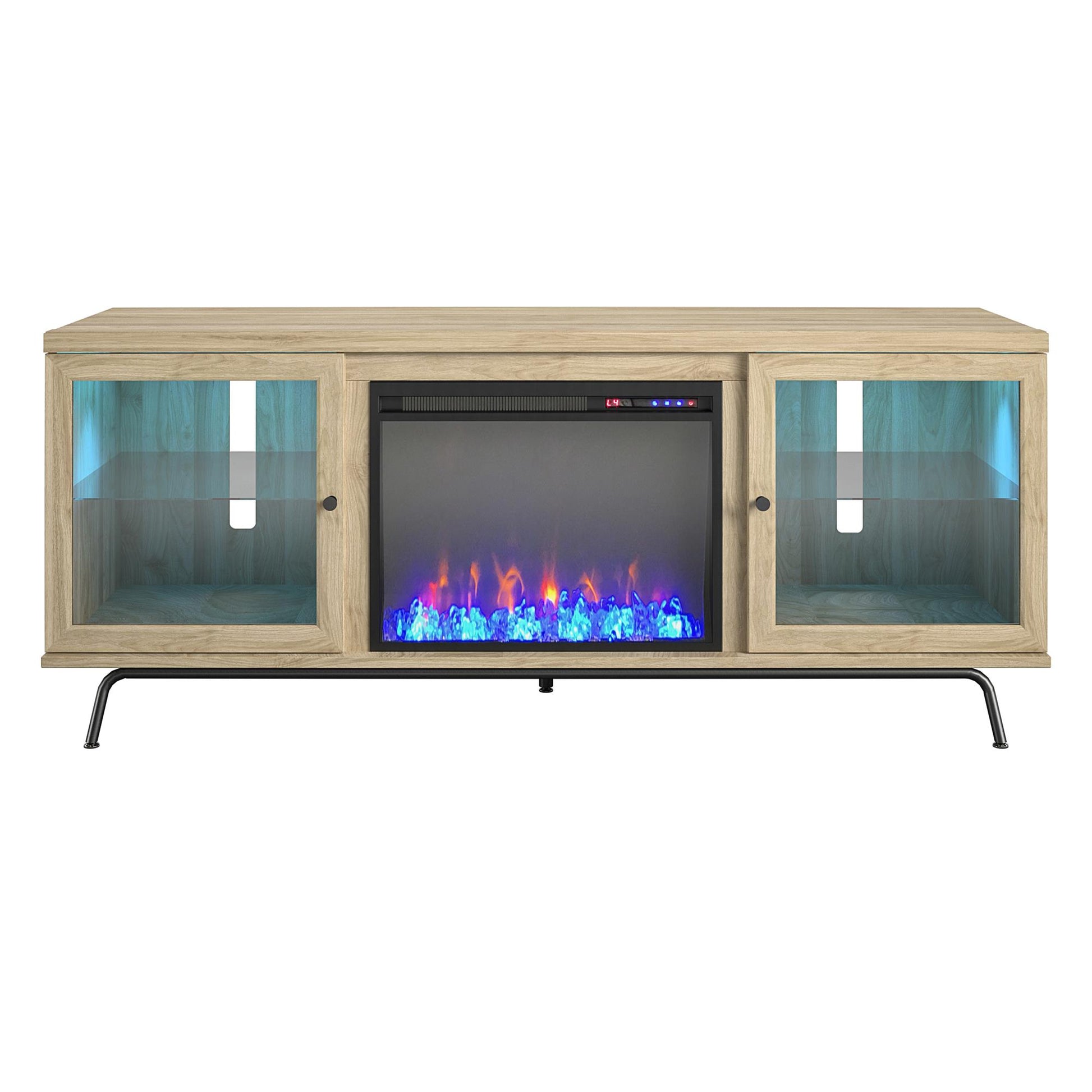 Sydney View Fireplace TV Stand for TVs up to 70 Inches with LED Lighting - Blonde Oak