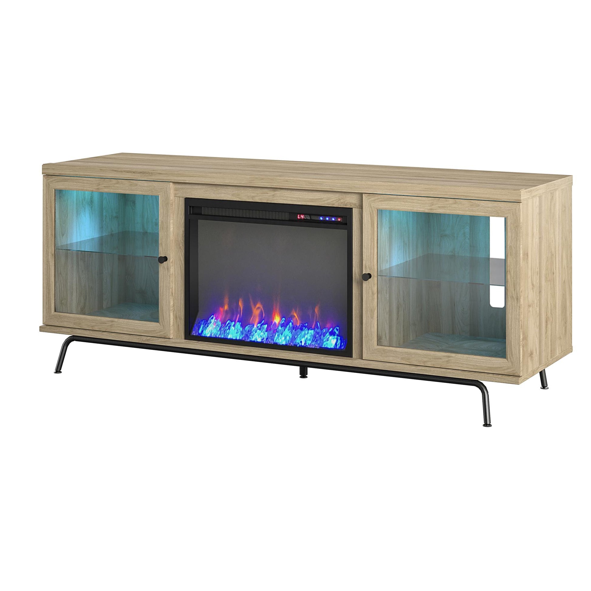 Sydney View Fireplace TV Stand for TVs up to 70 Inches with LED Lighting - Blonde Oak