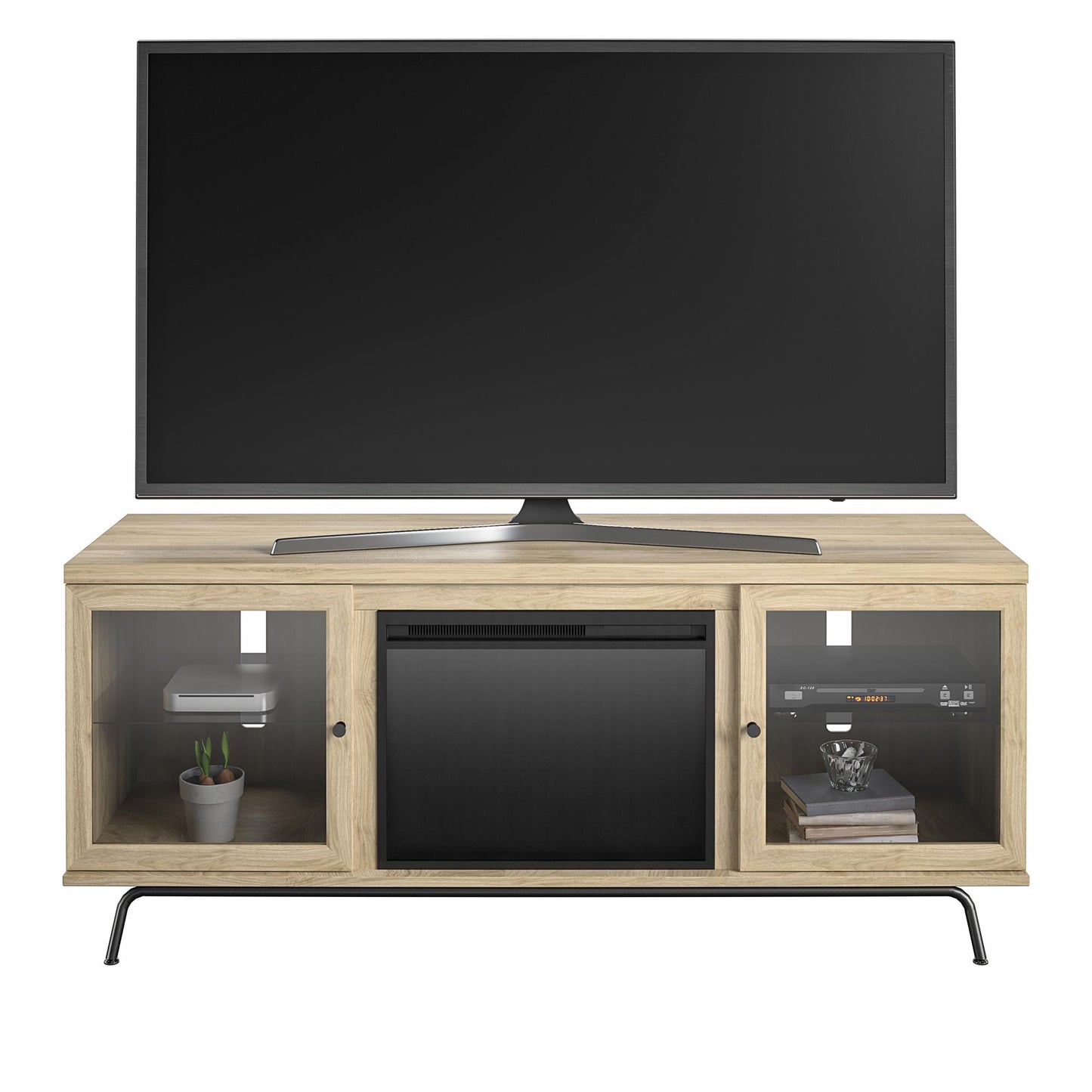 Sydney View Fireplace TV Stand for TVs up to 70 Inches with LED Lighting - Blonde Oak