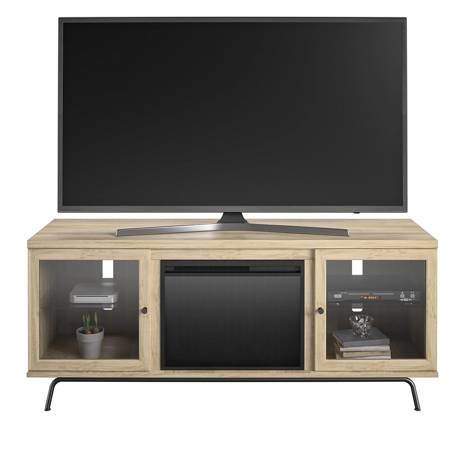 Sydney View Fireplace TV Stand for TVs up to 70 Inches with LED Lighting - Blonde Oak