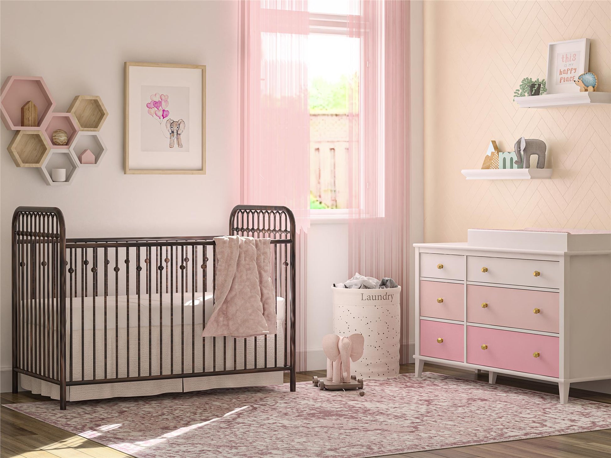 Monarch Hill Poppy 6 Drawer Dresser with 2 Sets of Knobs - Pink