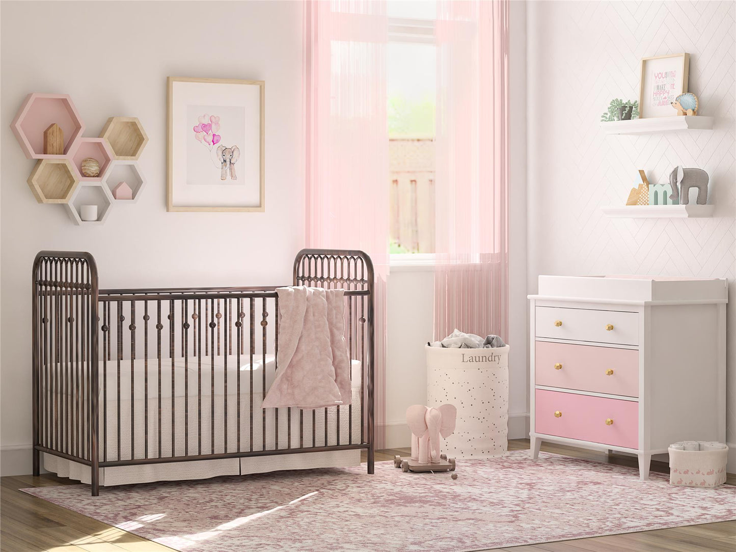 Monarch Hill Poppy 3 Drawer Changing Table with 2 Sets of Knobs - Pink