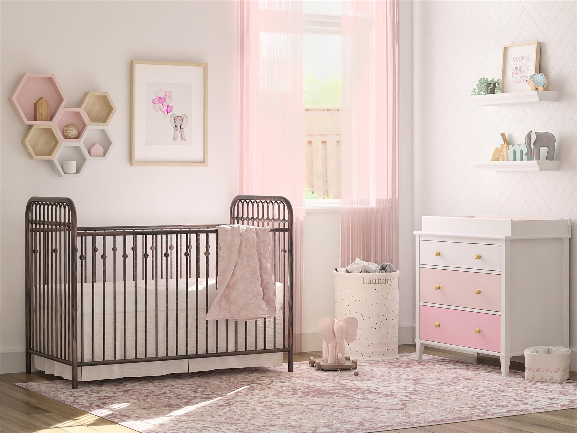 Monarch Hill Poppy 3 Drawer Changing Table with 2 Sets of Knobs - Pink