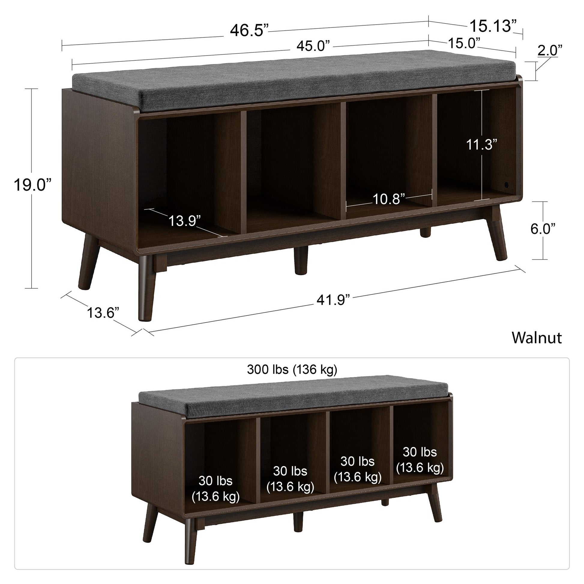 Brittany Entryway Bench, Walnut - Florence Walnut