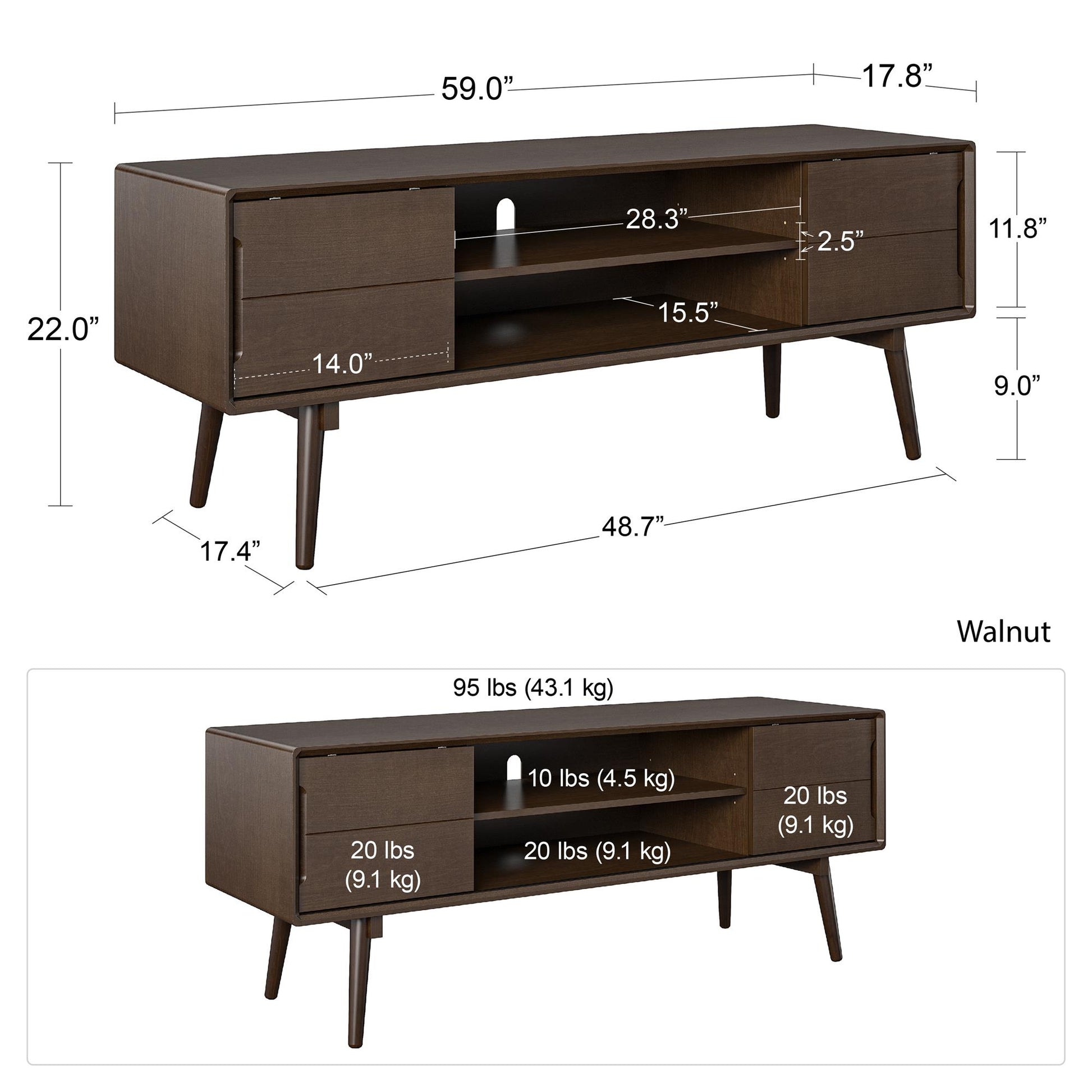 Brittany TV Stand for TVs up to 55", Walnut - Florence Walnut