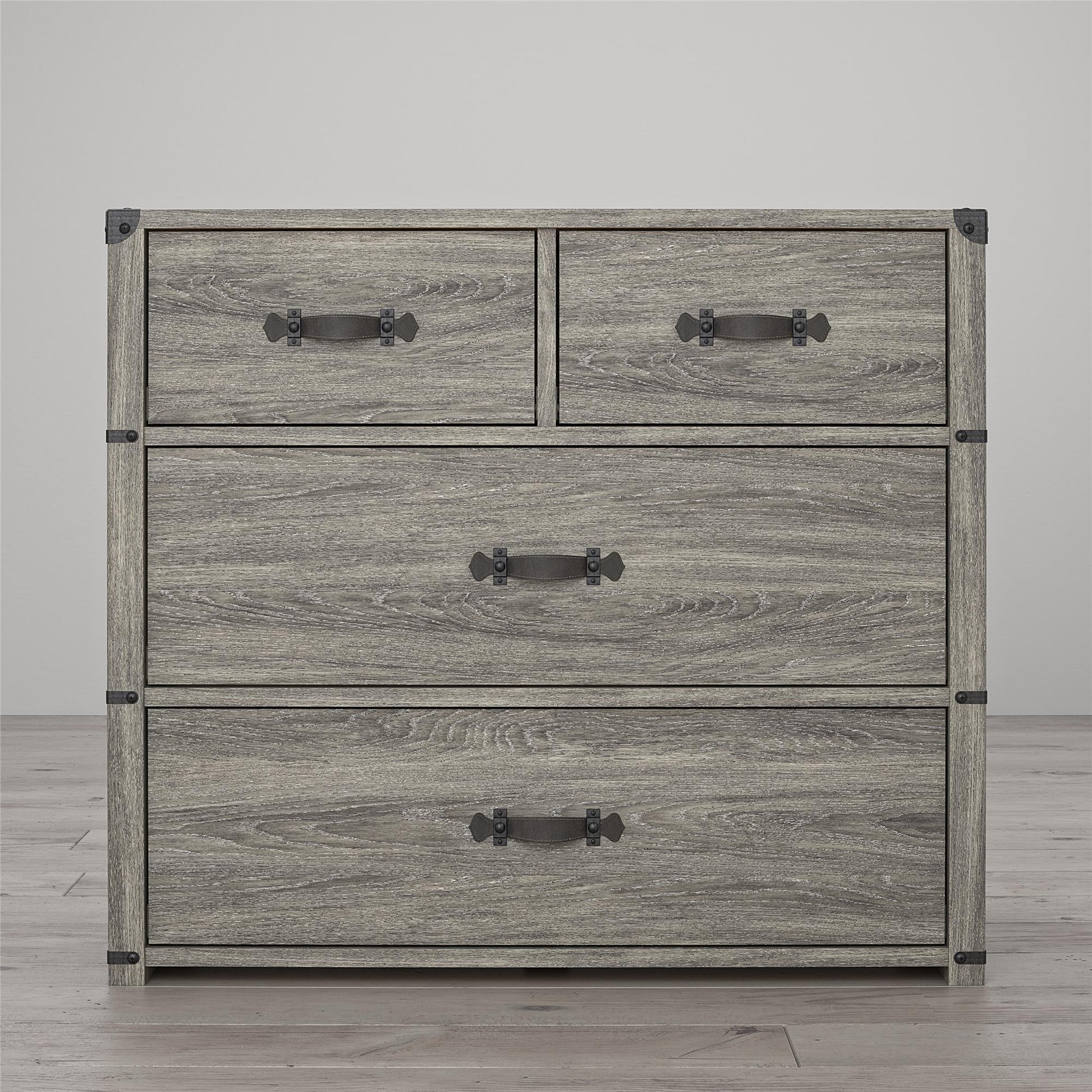 Nova 4 Drawer Storage Dresser with Leather Drawer Pulls - Gray Oak