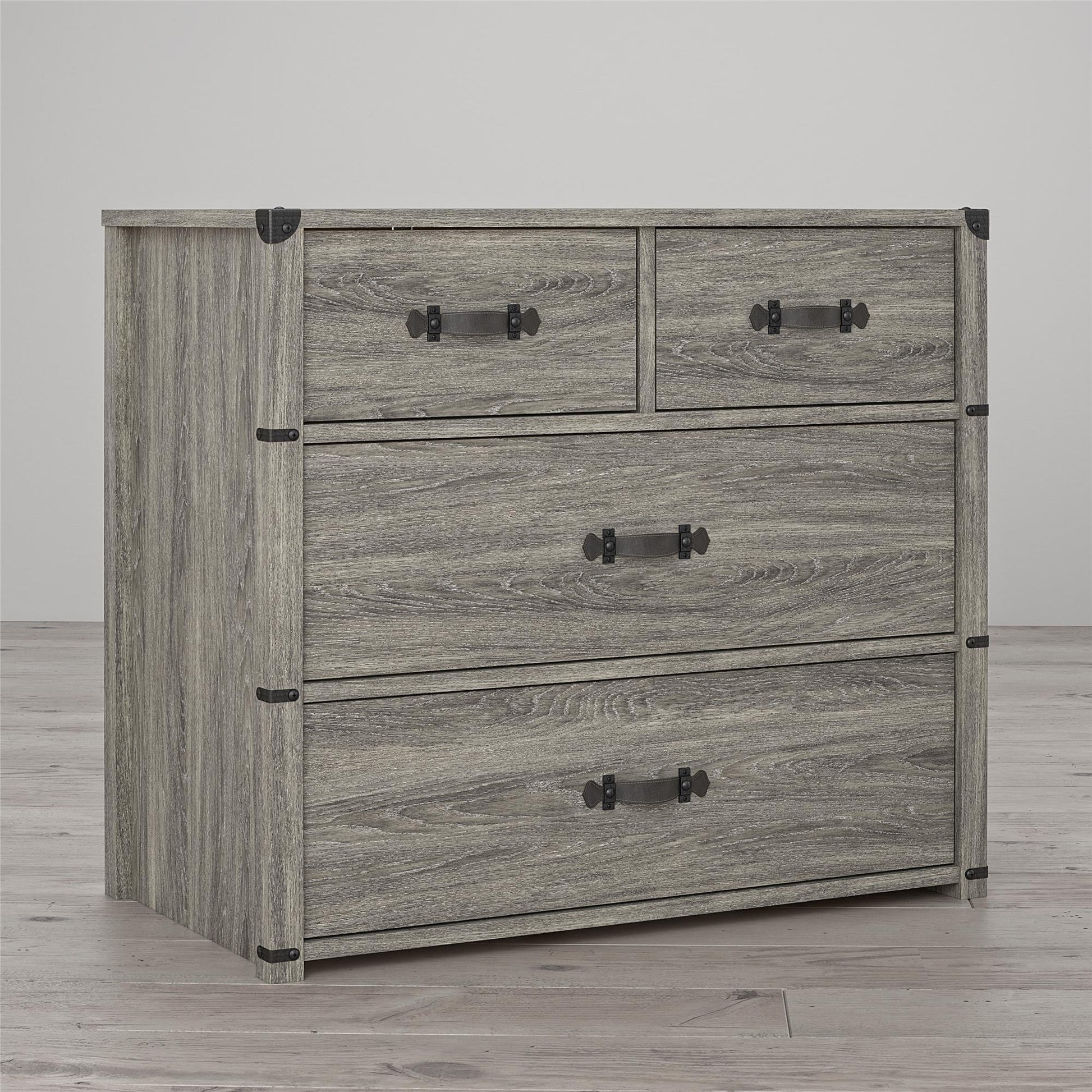 Nova 4 Drawer Storage Dresser with Leather Drawer Pulls - Gray Oak
