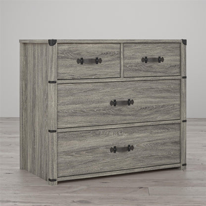 Nova 4 Drawer Storage Dresser with Leather Drawer Pulls - Gray Oak