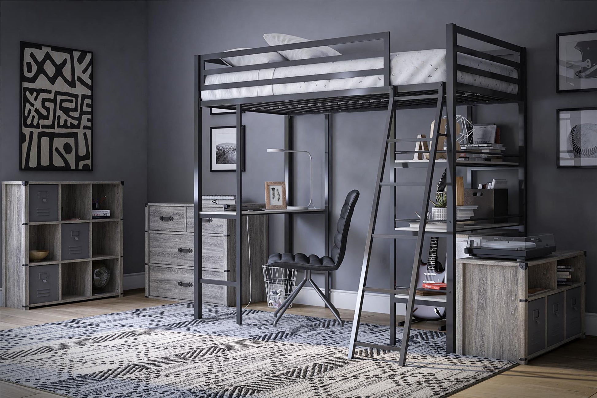 Nova 9 Cube Multipurpose Bookcase with Metal Accents - Gray Oak
