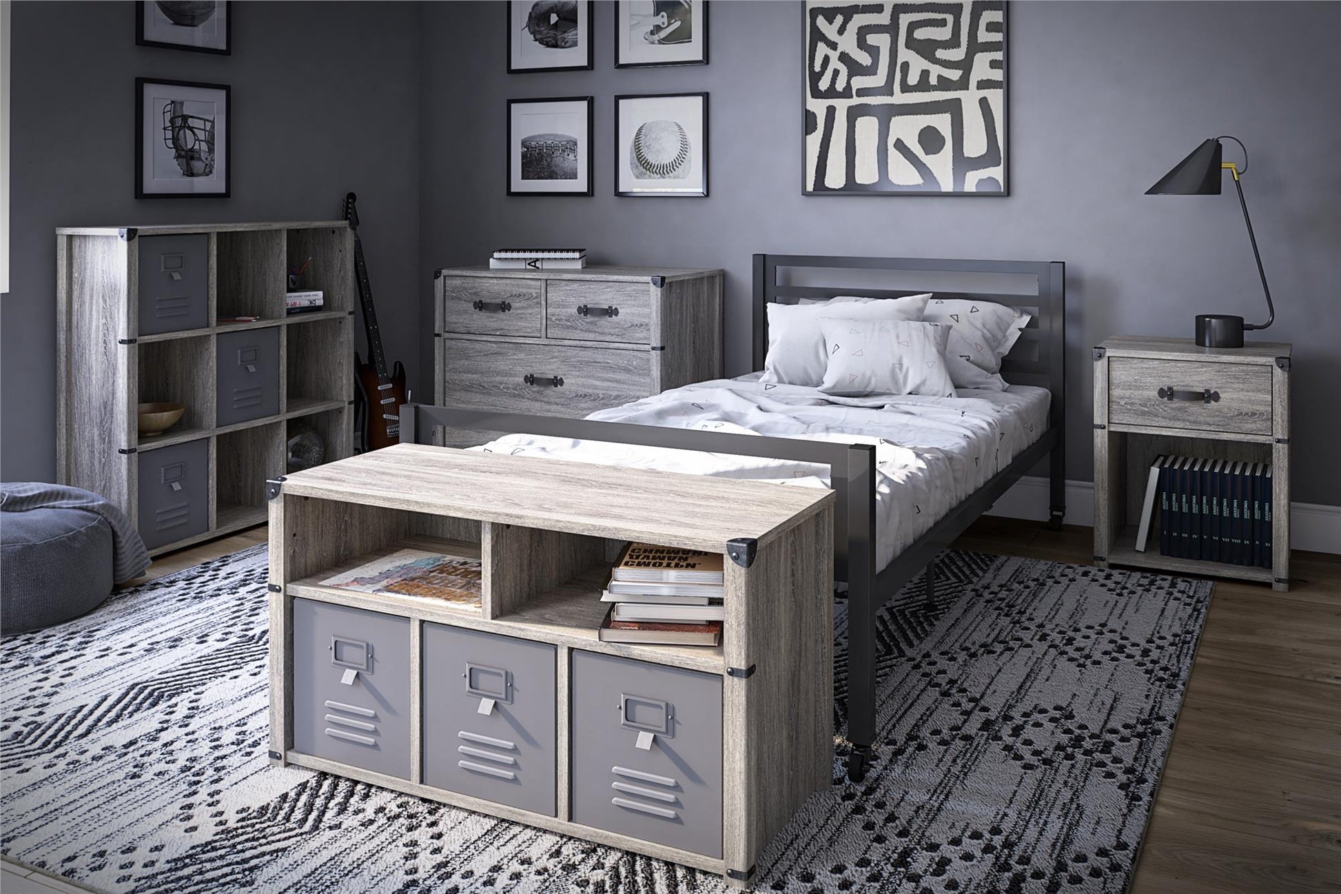 Nova 9 Cube Multipurpose Bookcase with Metal Accents - Gray Oak