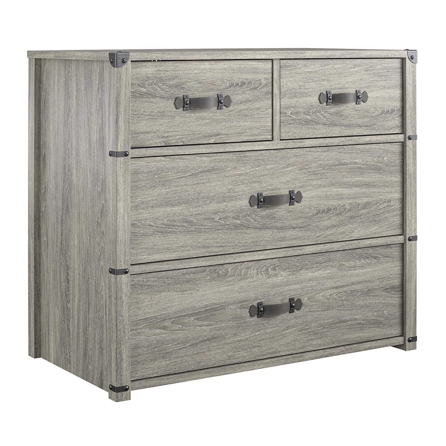 Nova 4 Drawer Storage Dresser with Leather Drawer Pulls - Gray Oak