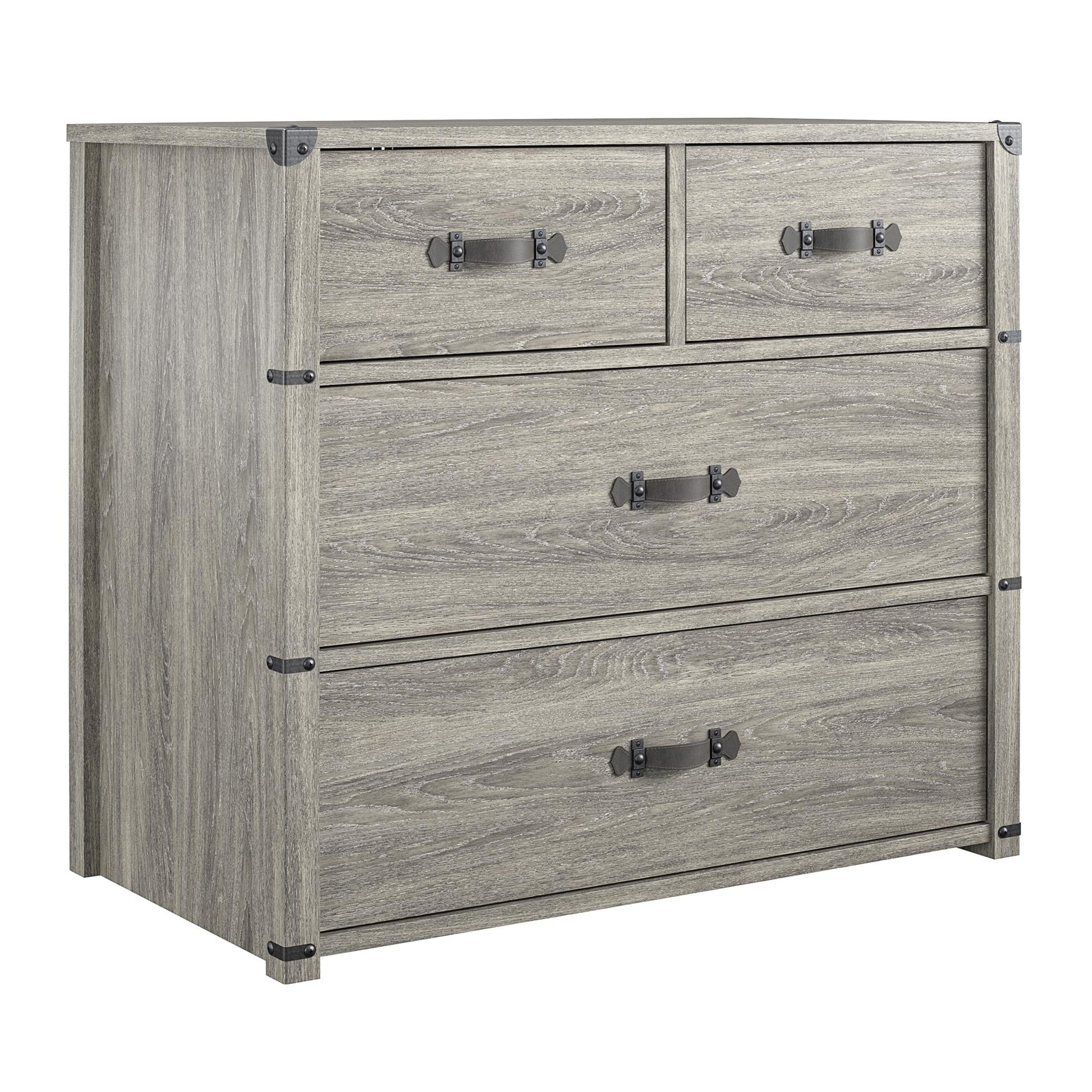 Nova 4 Drawer Storage Dresser with Leather Drawer Pulls - Gray Oak
