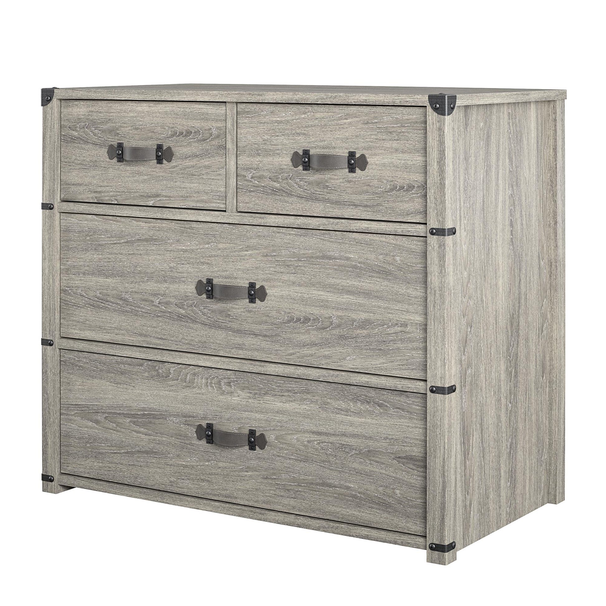 Nova 4 Drawer Storage Dresser with Leather Drawer Pulls - Gray Oak